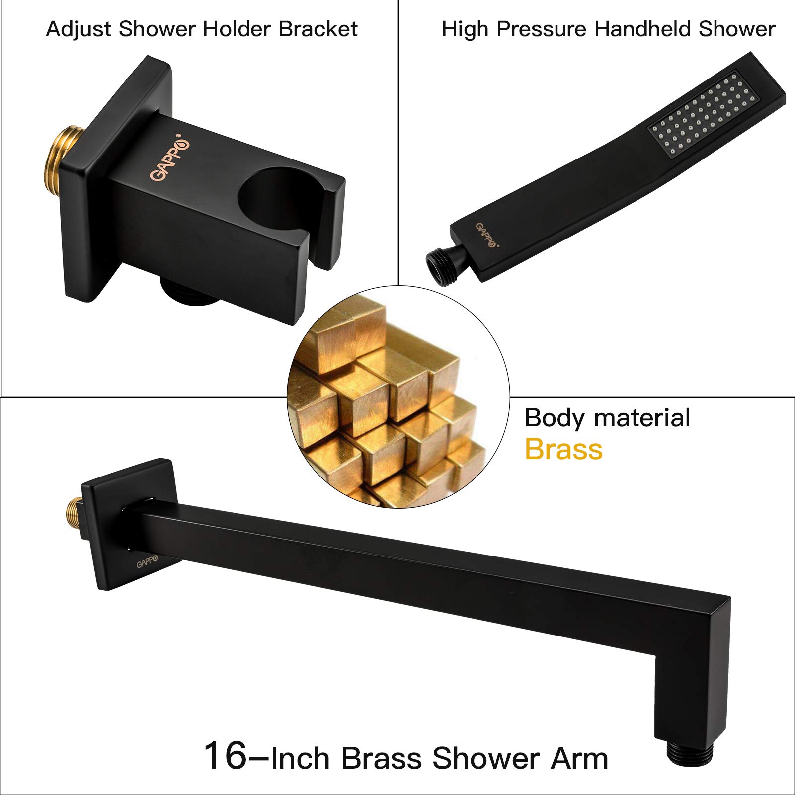 Gappo Matte Black Wall Mounted Shower System - 10 Inch High Pressure Rain Shower Head with Handheld Sprayer & Rough-in Valve | Perfect for Modern Bathroom Renovations & Spa-Like Shower Experience