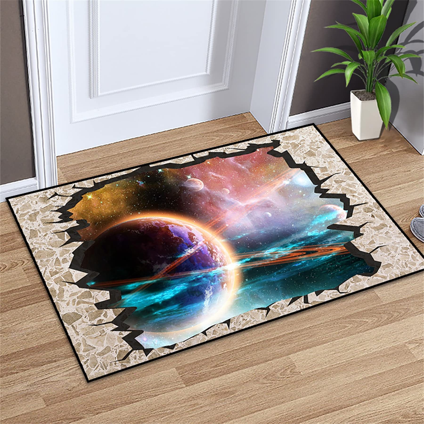 3D Universe Planets Rug - Outer Space Play Mat for Kids Bedroom & Living Room Decor
