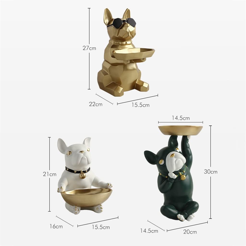 Gold Resin Bulldog Figurine - Coin Bank, Jewelry Tray & Key Holder - Decorative Dog Statue for Home Office Desk - Perfect for Gift Giving, Candy Storage & Tabletop Decor