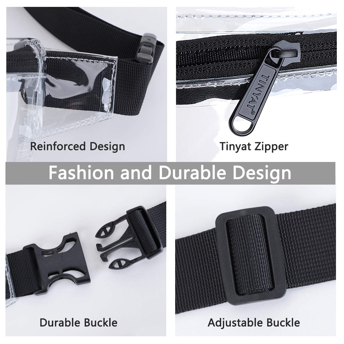 TINYAT Clear Fanny Pack for Women - Small Waterproof Belt Bag, Stadium Approved Waist Pack for Concerts, Sports, Travel & Outdoor Activities