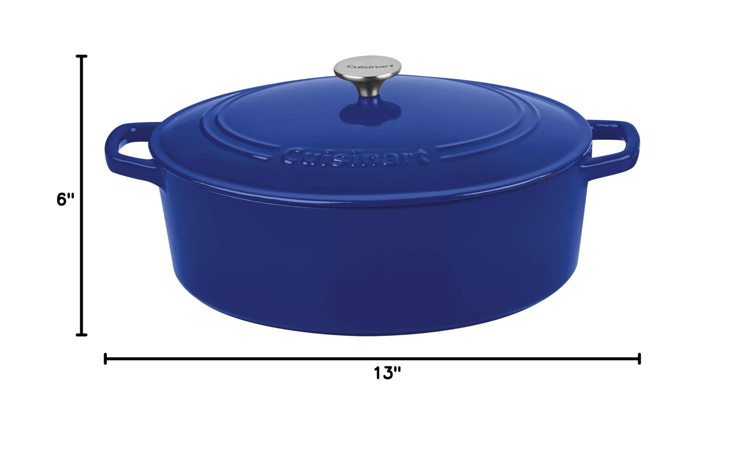 Cuisinart Chef's Classic 7-Quart Enameled Cast Iron Oval Casserole Dish with Lid - Cobalt Blue - Perfect for Braising, Roasting & Serving at Dinner Parties