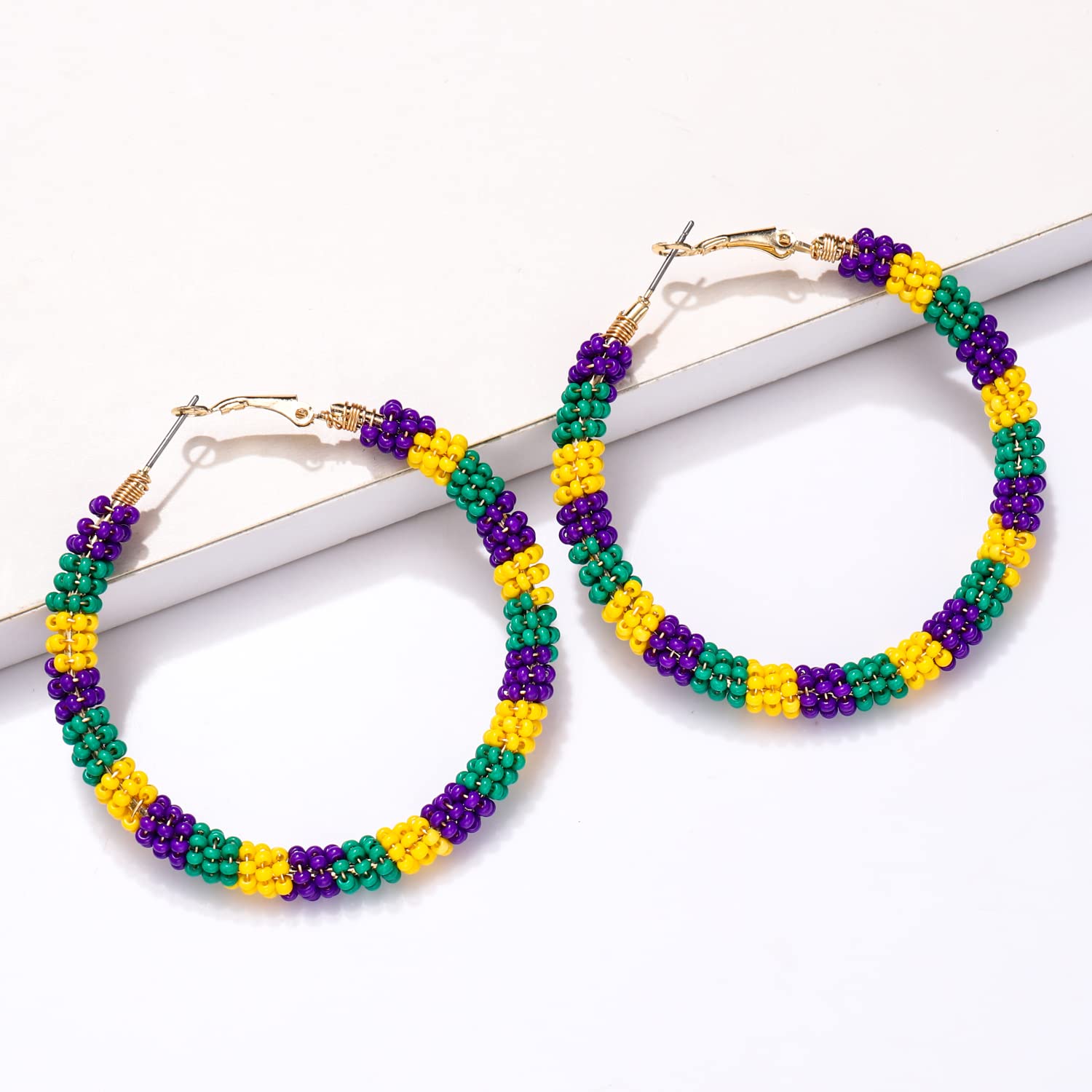 Boho Beaded Hoop Earrings for Women - Colorful Mixed Bead Dangle Earrings, Bohemian Style Hoop Ear Studs | Perfect for Casual Wear, Parties & Festivals