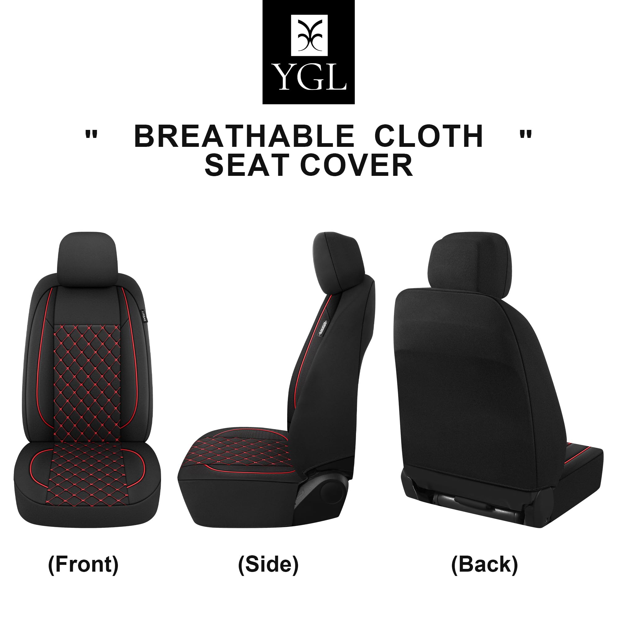 Breathable Car Seat Covers Full Set - Premium Washable Cloth Seat Protectors for Sedan, Van, Truck & SUV - Interior Car Accessories (Black/Red) - Perfect for Daily Commute, Road Trips & Pet Protection