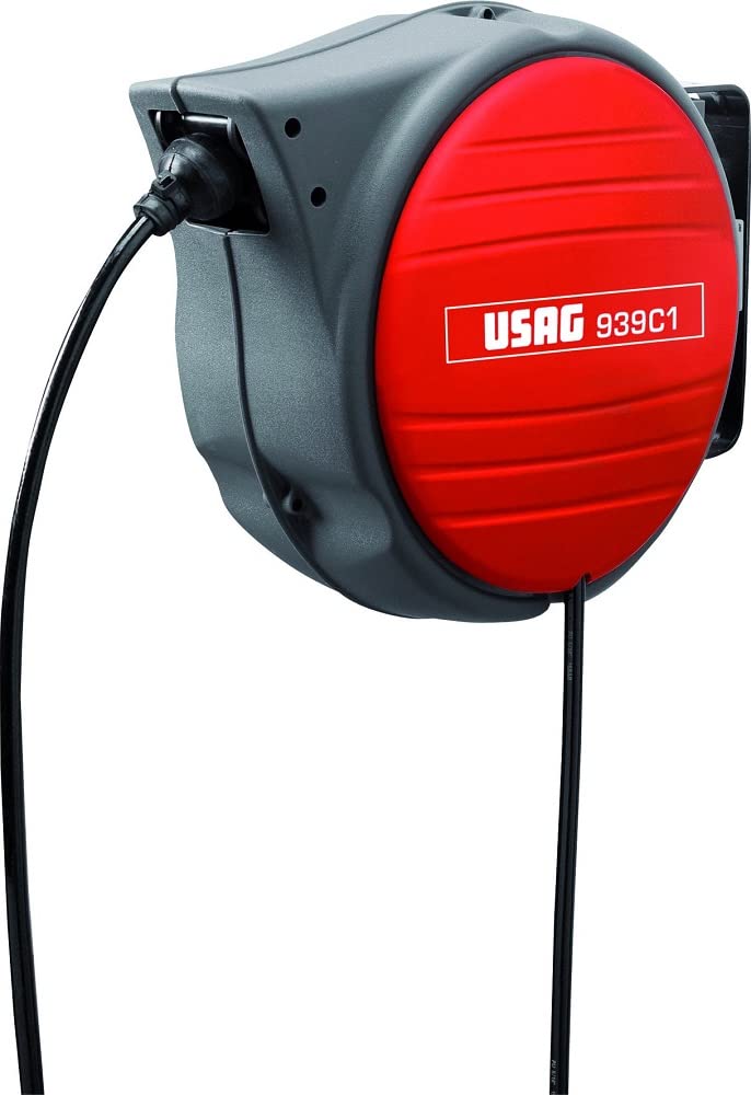 USAG 939 C1 10mm Heavy Duty Air Hose Reel - Retractable Pneumatic Hose Reel for Garage, Workshop & Industrial Use