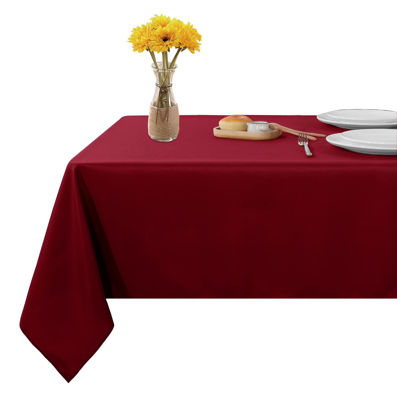 Premium 70x108 Inch Rectangle Tablecloth - Stain & Wrinkle Resistant, Washable Polyester Table Cover for Dining, Buffet, Parties & Camping - Decorative Fabric Tablecloth in Red - Perfect for Indoor/Outdoor Events, Family Gatherings & Holiday Decor