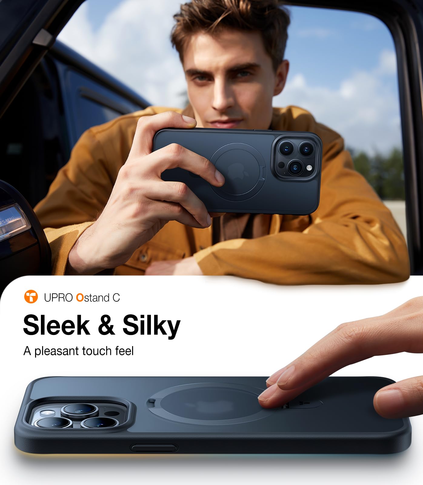 TORRAS Magnetic Phone Case for iPhone 15 Pro Max 6.7 Inch - Military Grade Drop Protection, MagSafe Compatible, Built-in Kickstand - Slim Translucent Frost Black Cover (2023 Model) | Perfect for Work, Travel & Everyday Use