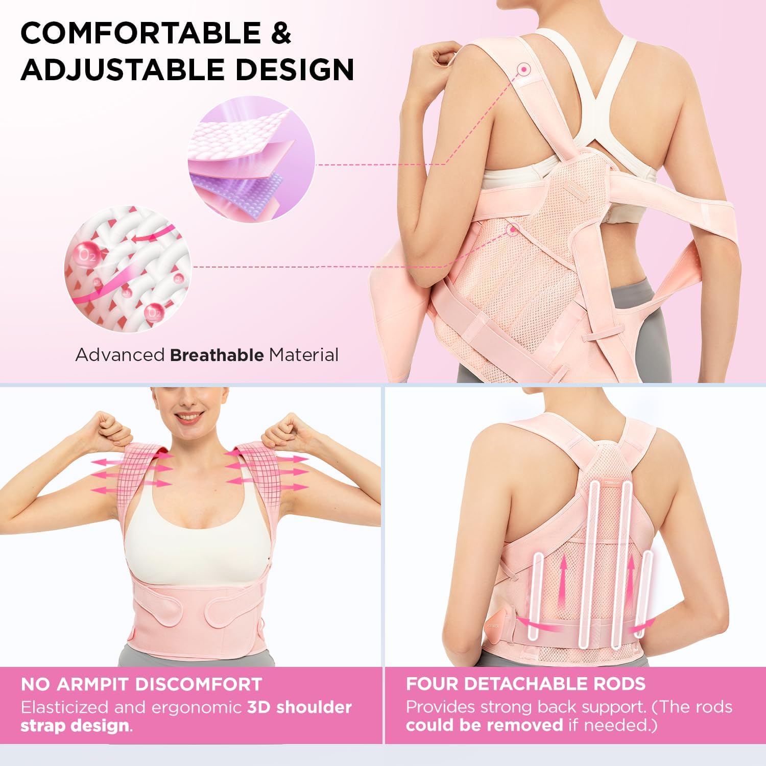 Women's Posture Corrector - Upper Back Pain Relief & Spine Alignment Support (Pink, Medium) | Perfect for Office Work, Driving & Daily Posture Improvement