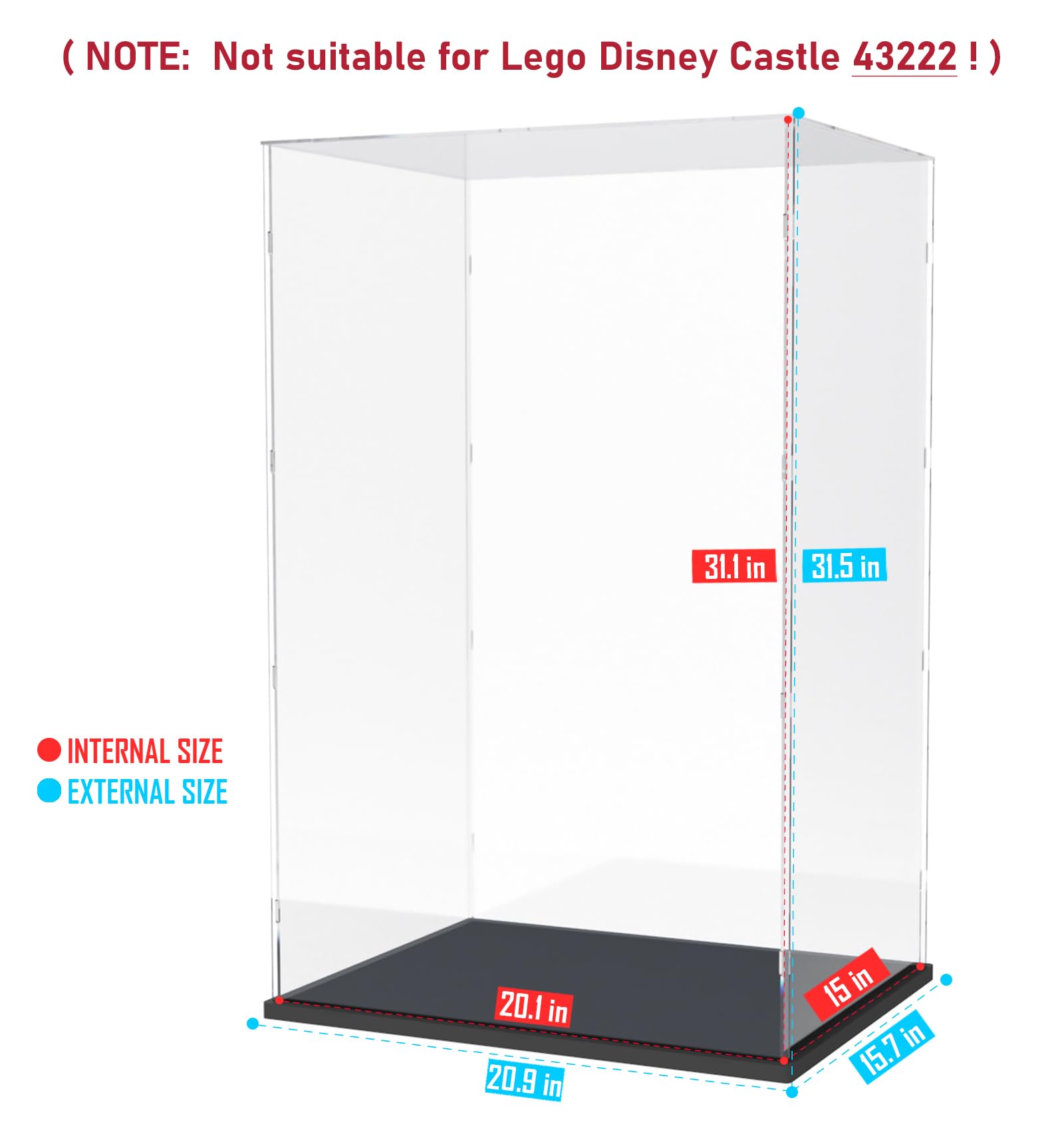 Choowin 31-Inch Tall Clear Acrylic Display Case for Lego Disney Castle 71040 - Thickened Dustproof Showcase for Collectible Figures, Dolls & Model Sets (Black Base) - Perfect for Home Decor, Office Display & Toy Protection