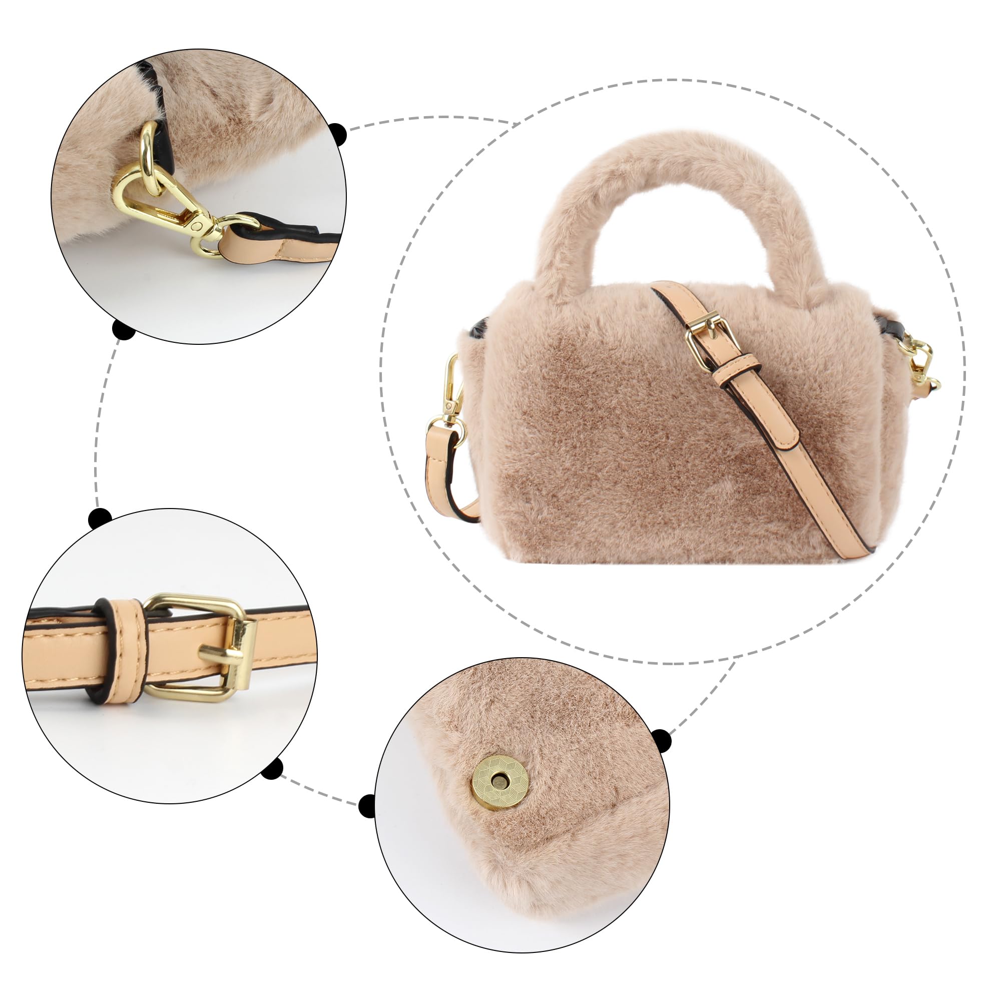 Heidi Women's Faux Fur Winter Shoulder Bag - Stylish Barrel Shaped Drawstring Satchel Purse for Women | Perfect for Work, Travel & Casual Outings