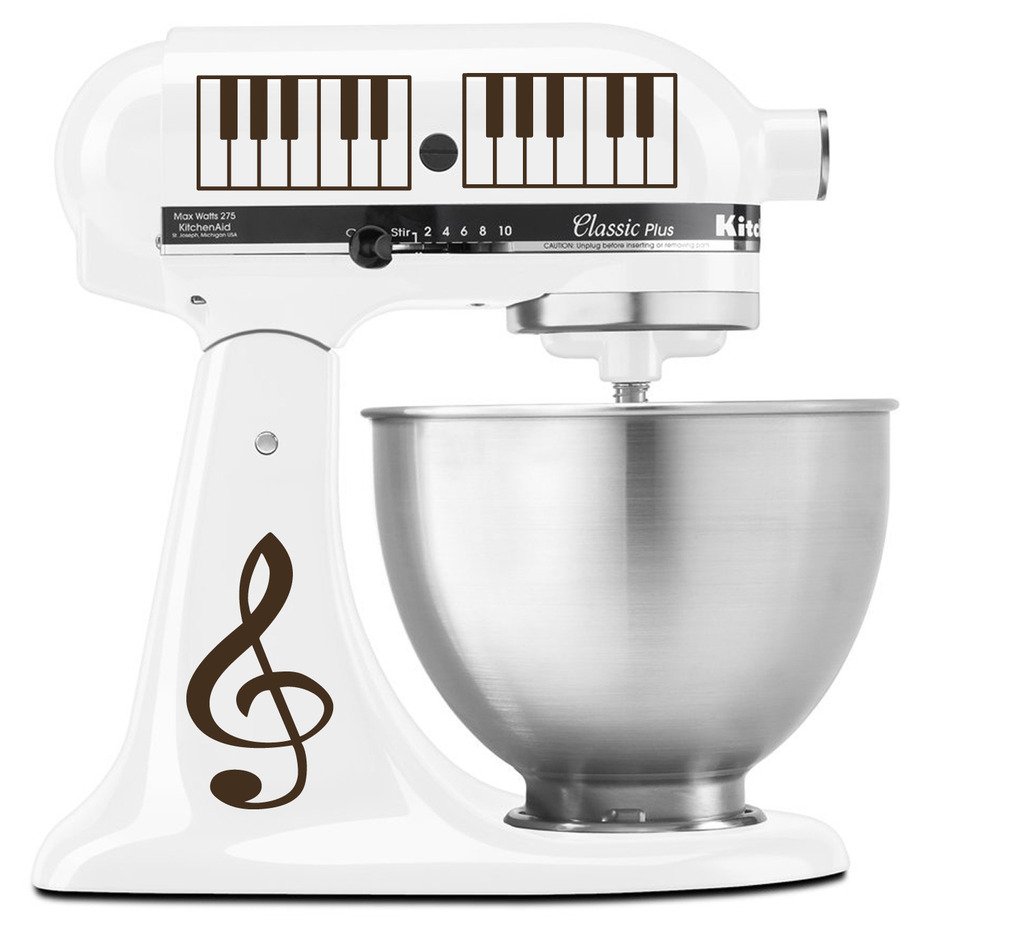 Treble Clef & Piano Keys Vinyl Decal Set for KitchenAid Mixers - Brown Music Theme Stickers for Baking Enthusiasts & Home Decor