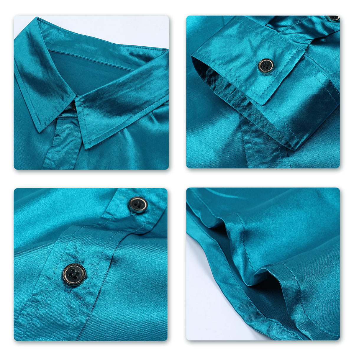 Men's Casual Shiny Long Sleeve Lapel Dress Shirt - Lake Blue | Formal & Business Attire | Perfect for Office, Parties & Special Occasions