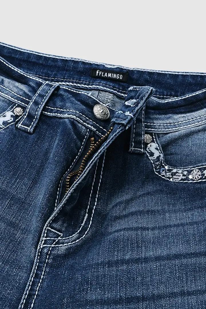 Flamingals Bootcut Jeans for Women - High Stretch Skinny Denim for Casual Wear