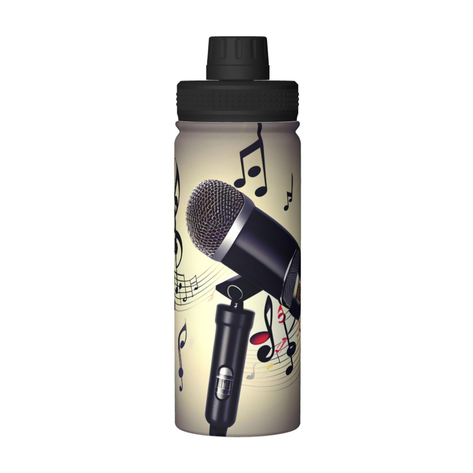 HJLUUFT Stainless Steel Insulated Sports Water Bottle with Built-in Mic & Music Notes - Perfect for Outdoor Activities, Commuting & Gym Workouts
