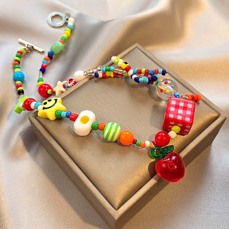 Vibrant 90s Y2K Carnival Mushroom Beaded Choker Necklace | BZ195 | Perfect for Rave, Festival, and Retro Outfits