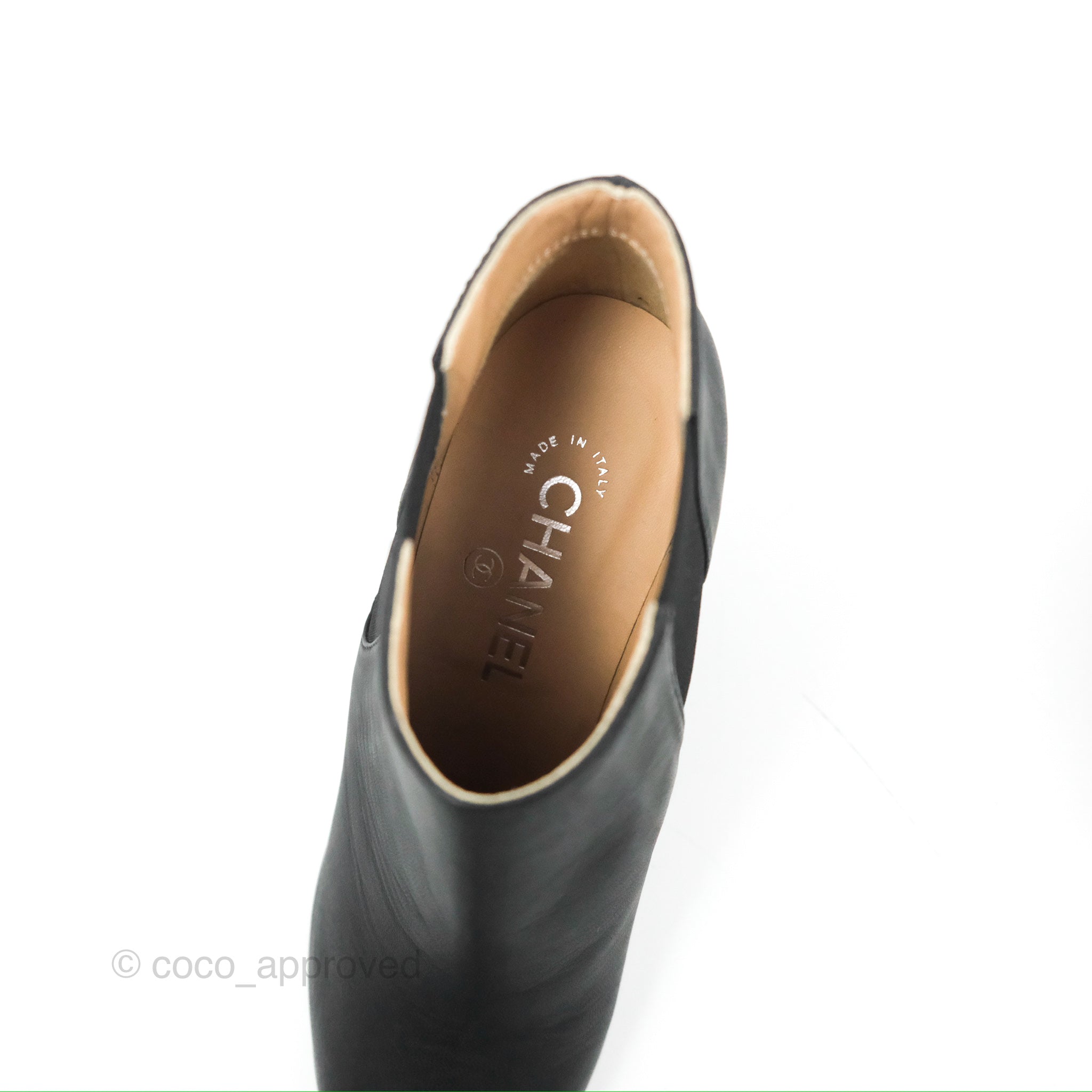 Chanel CC Pointy Toe Chain Wedge Ankle Boots Black Leather Women's Shoes - Perfect for Evening Parties, Date Nights & Fashion Events
