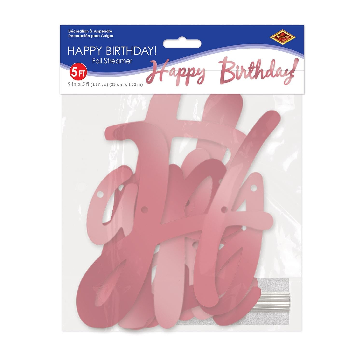 12 Pack Beistle Foil Happy Birthday Party Streamers - Rose Gold Decorations for Birthday Parties, Baby Showers & Celebrations