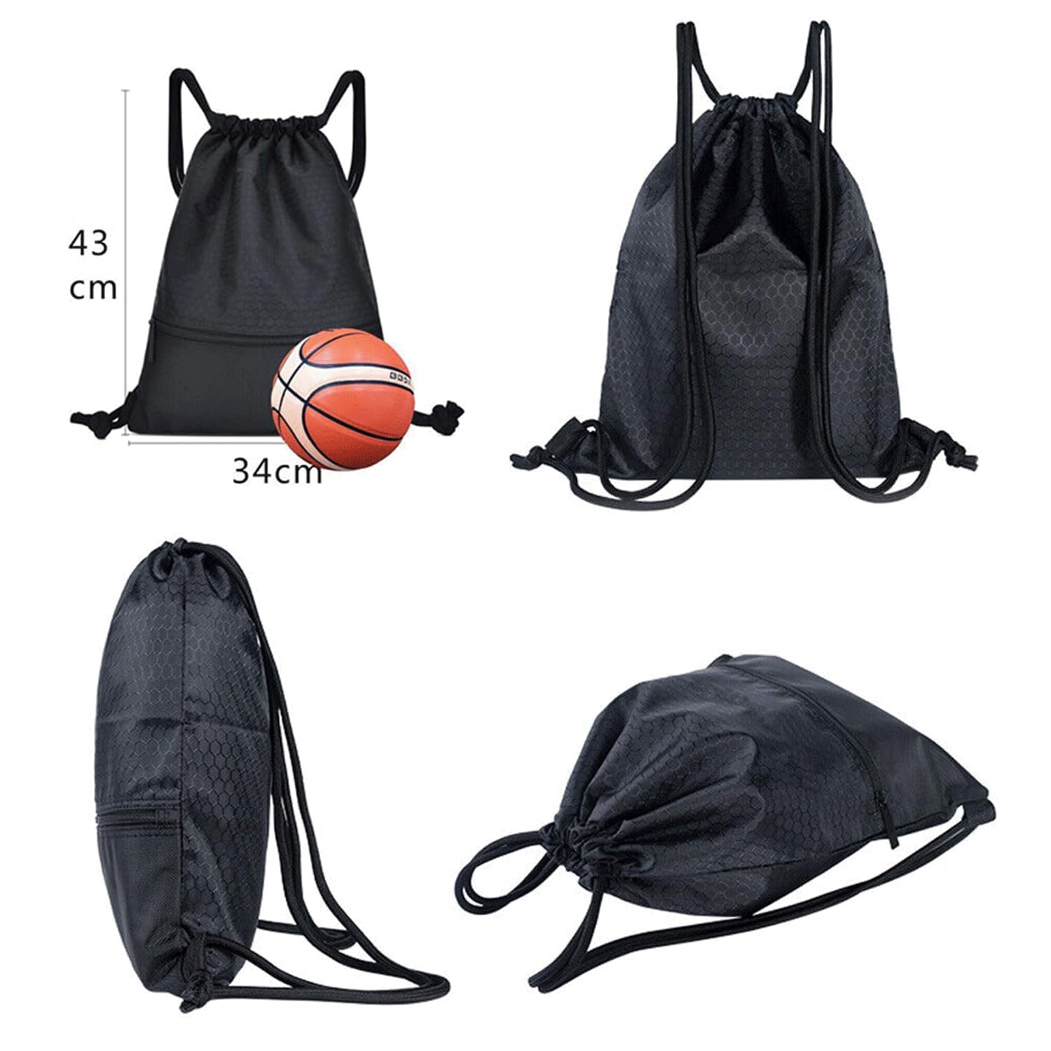 **Waterproof Drawstring Gym Backpack - Lightweight & Foldable Sports Sackpack with Zippered Pocket for Men & Women - Perfect for Gym, Travel, Running & Outdoor Activities**