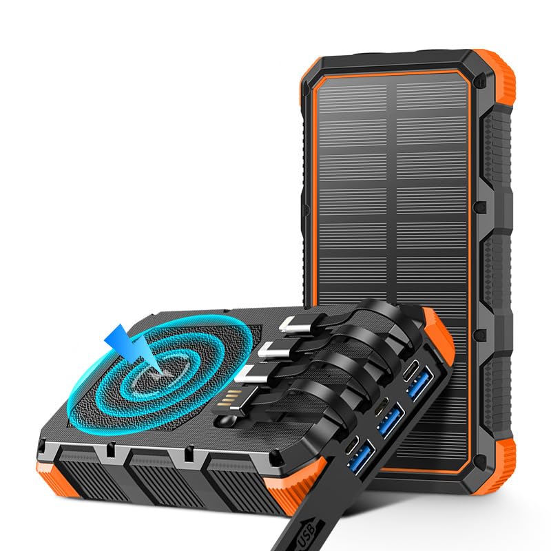 26800mAh Solar Power Bank with 15W Fast Charging & 4 Outputs - Portable External Battery for Smartphones, Tablets, Camping, Hiking & Outdoor Adventures (Orange)
