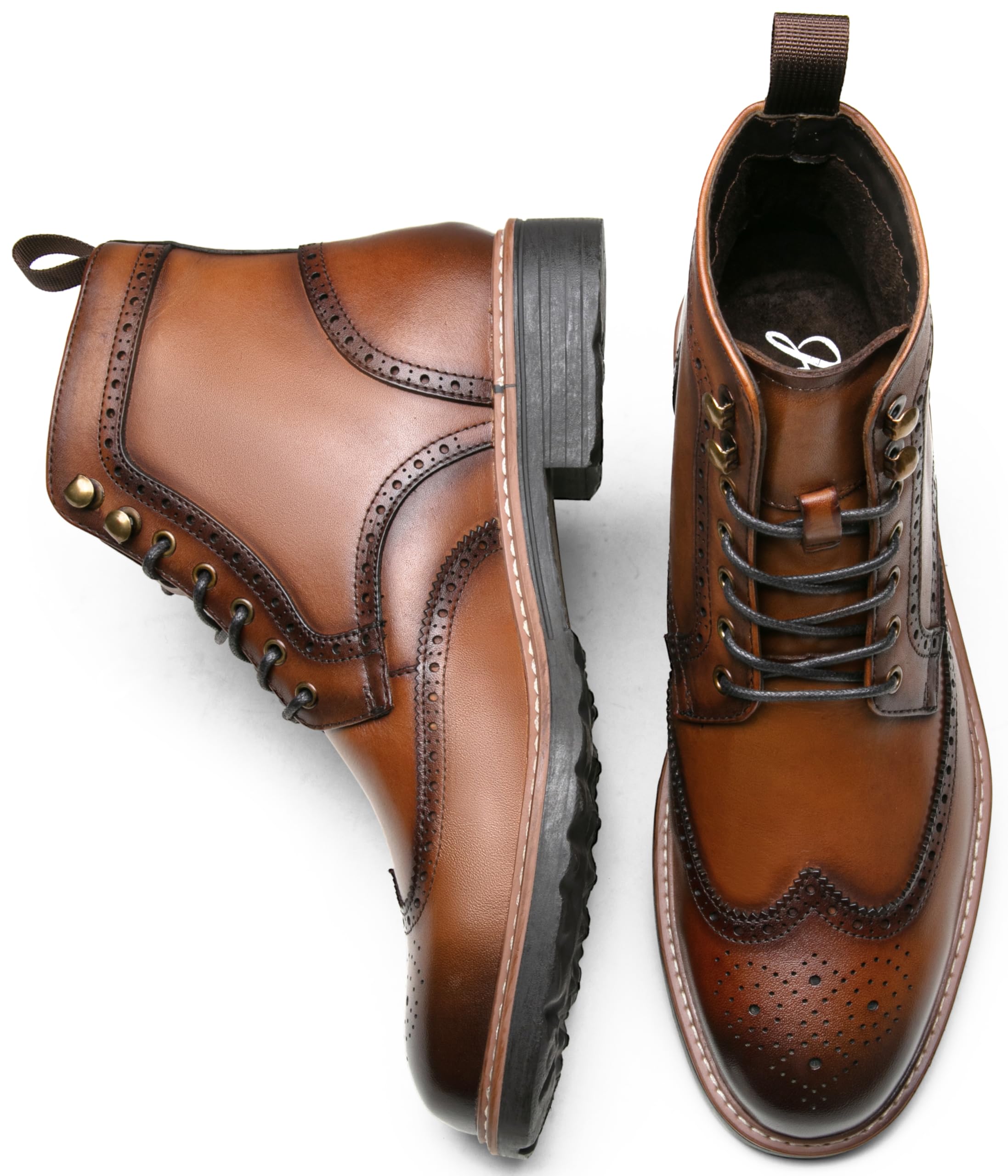 Jousen Men's Retro Leather Dress Boots - Classic Cap Toe Design with Black Rubber Sole | Perfect for Formal Occasions, Office Wear & Vintage Style Outfits
