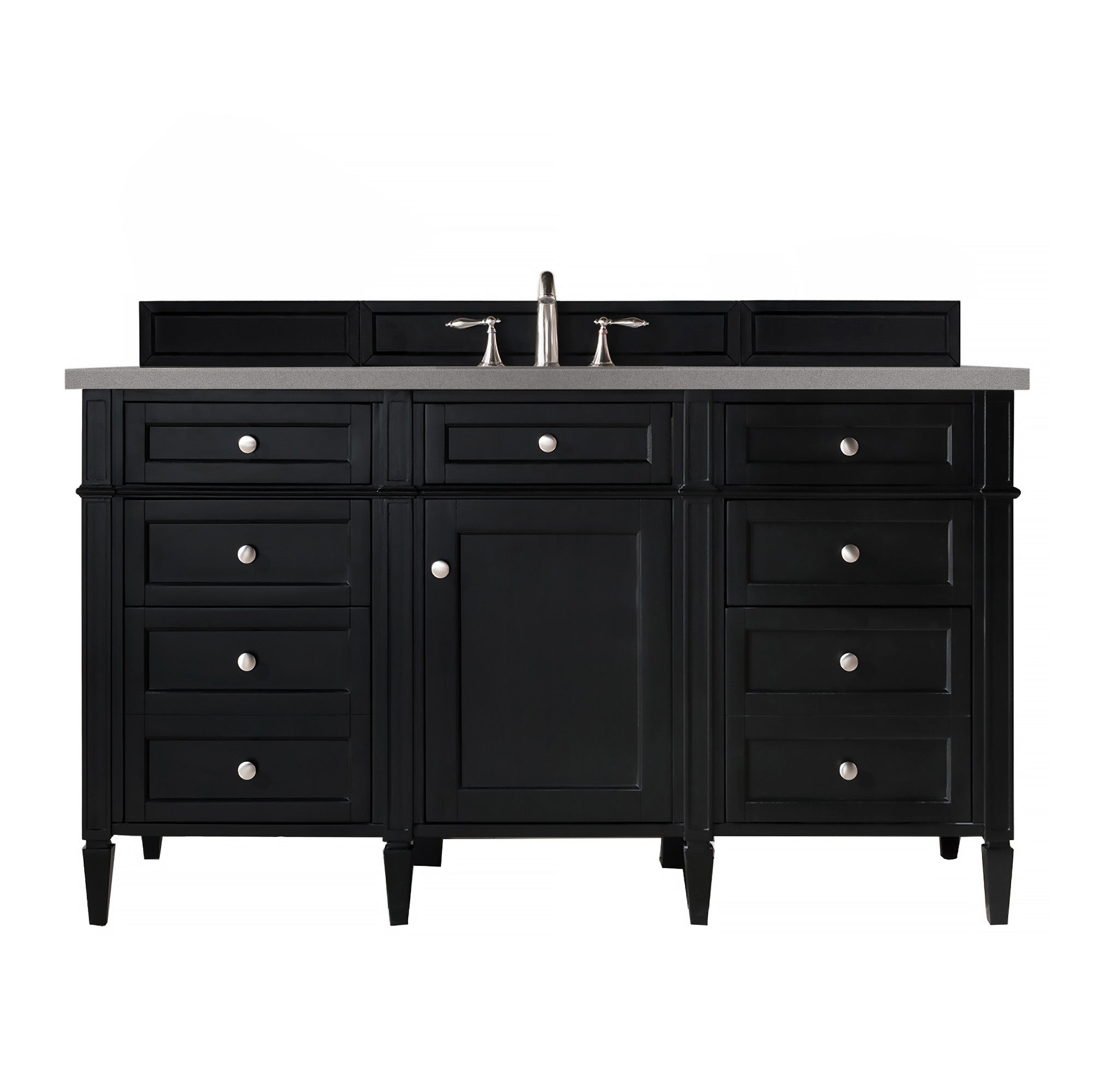 Brittany 60 Inch Single Bathroom Vanity in Black Onyx with 3CM Gray Expo Quartz Countertop - Perfect for Modern Master Bathrooms & Powder Rooms