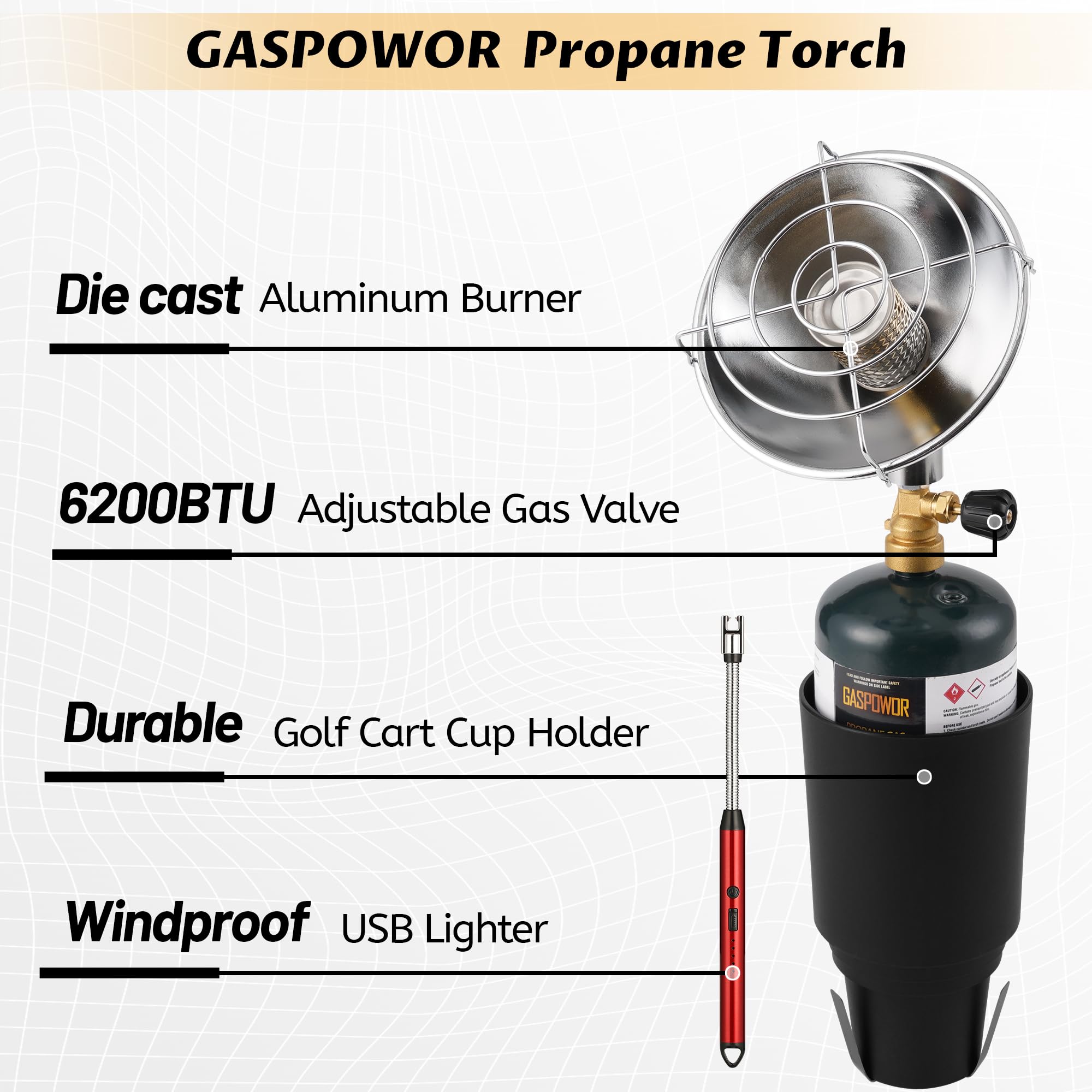 6200BTU Propane Golf Cart Heater with Cup Holder - Portable Outdoor Heater for Golf Carts, Camping & Patio - Uses 1lb Small Propane Tanks (Fuel Not Included)