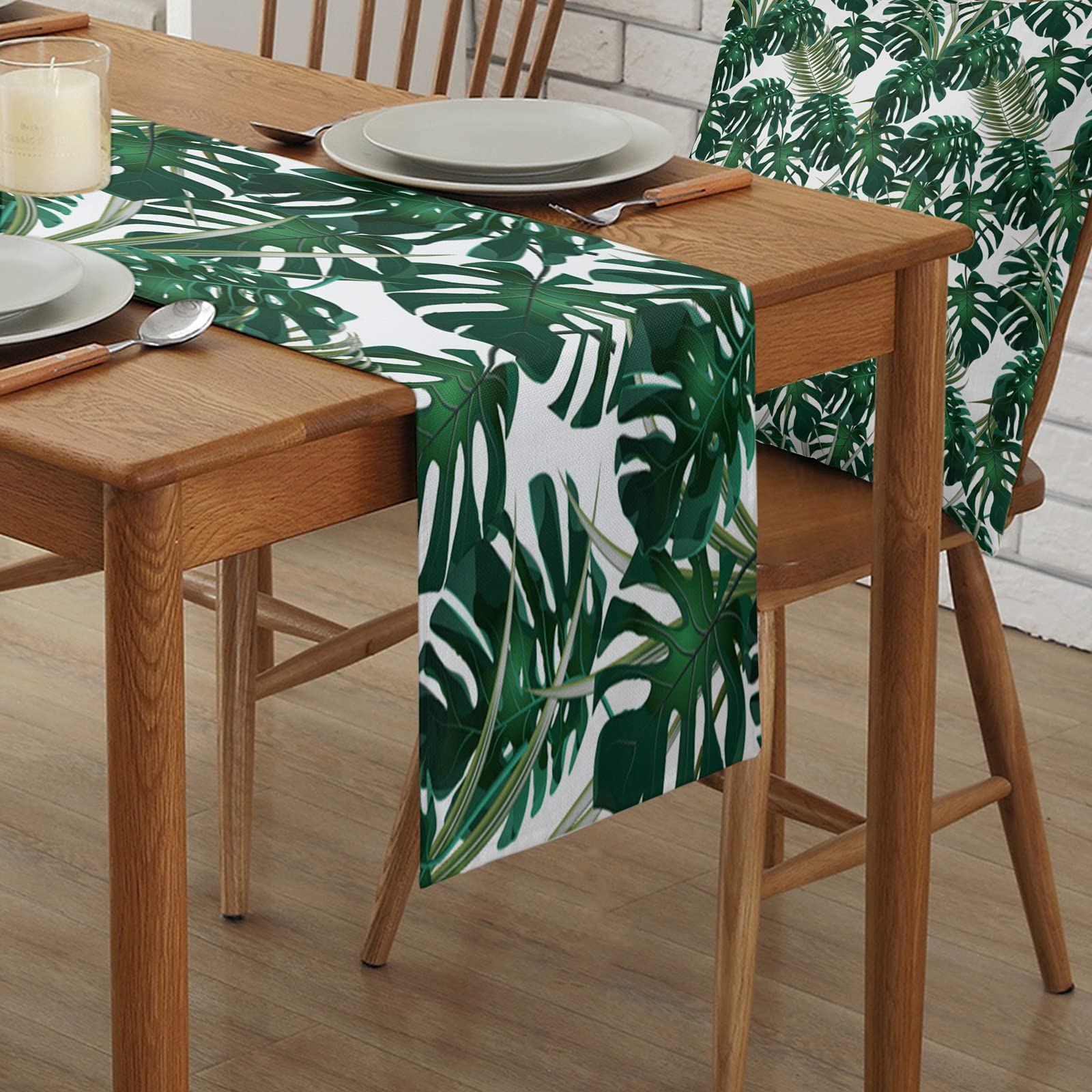African Arts Tropical Palm Leaf Cotton Linen Table Runner - 18 x 72 Inch Rectangle Table Setting Cover for Party, Holiday, Wedding & Farmhouse Kitchen Decor | Perfect for Dining Room, Buffet, and Dresser Scarf