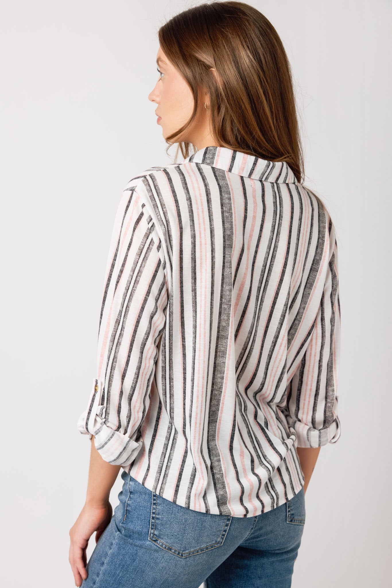 Stylish Pink Stripe Tie Front Shirt for Women | Trendy Casual & Office Wear | Perfect for Spring Outfits and Layering