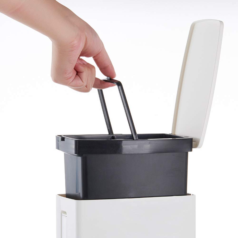 FF&XX Slim Profile Trash Can - Compact 4L/1 Gallon Plastic Waste Basket for Bathroom, Kitchen, Office - White (16x8x4 Inches) - Perfect for Small Spaces & Under Sink Storage