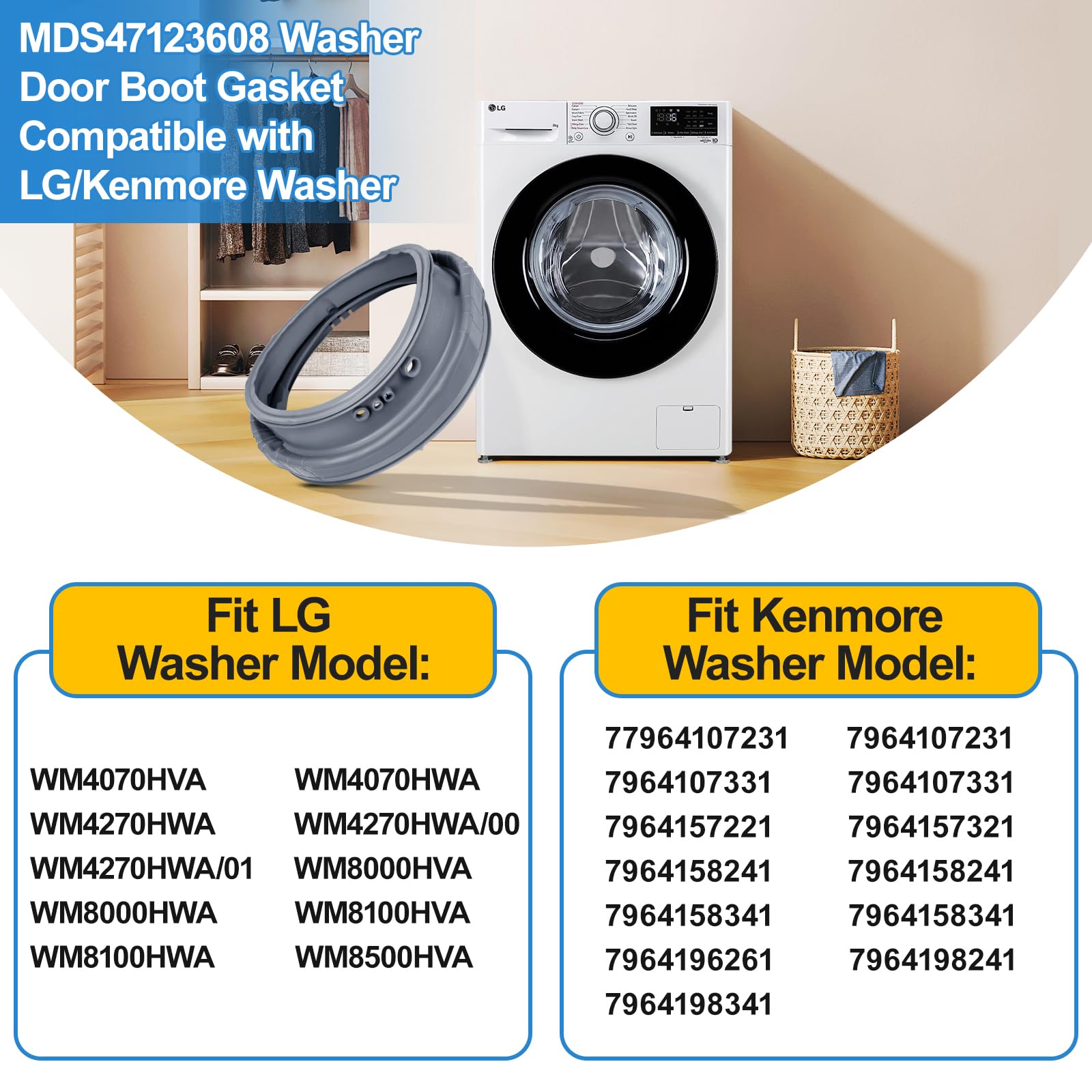 Upgraded LG Kenmore Washer Door Gasket Boot Seal Replacement - Compatible with AP5668418, 2673936, PS6448330, WM4070HVA/HWA, WM4270HWA, WM8000HVA/HWA, WM8100HVA - Perfect for Leak Prevention & Quiet Washing Machine Operation