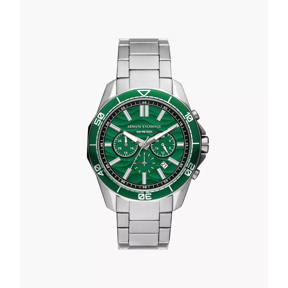 Armani Exchange AX1957 Men's Watch - Green Dial, Silver Stainless Steel Strap | Stylish Casual & Business Wear for Men