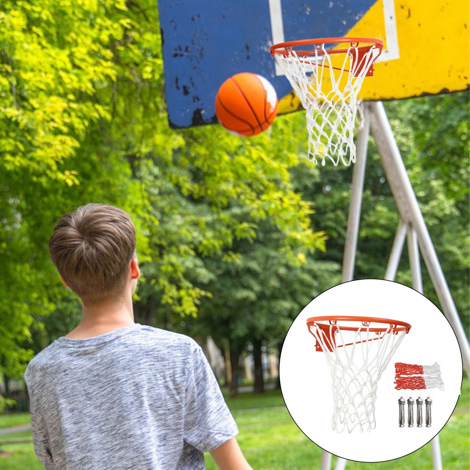 Heavy Duty Basketball Hoop & Rim Replacement - Wall Mounted Indoor/Outdoor Basketball Goal with Inflator Needle - Perfect for Driveway, Backyard, Gym & School Court Play