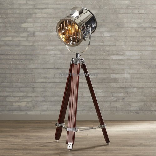 NauticalMart Designer's Searchlight Shiny Finish Tripod Floor Lamp - Modern Adjustable Standing Light for Living Room, Bedroom & Office - Perfect for Reading, Decor & Ambient Lighting