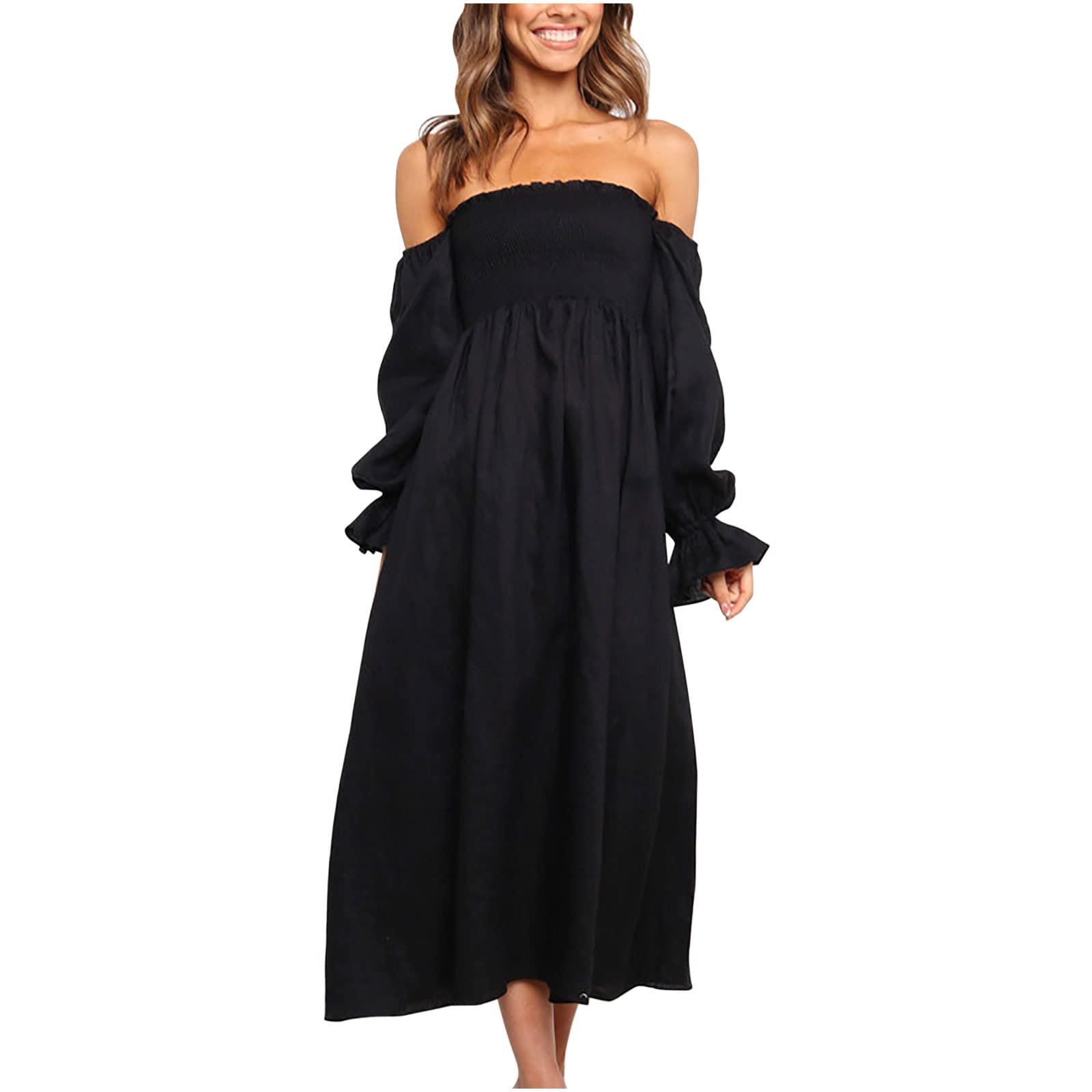 Women's Long Sun Dresses with Puff Sleeves - Summer Square Neck Flowy Maxi Dress for Beach, Vacation & Homecoming | Casual & Formal Occasions