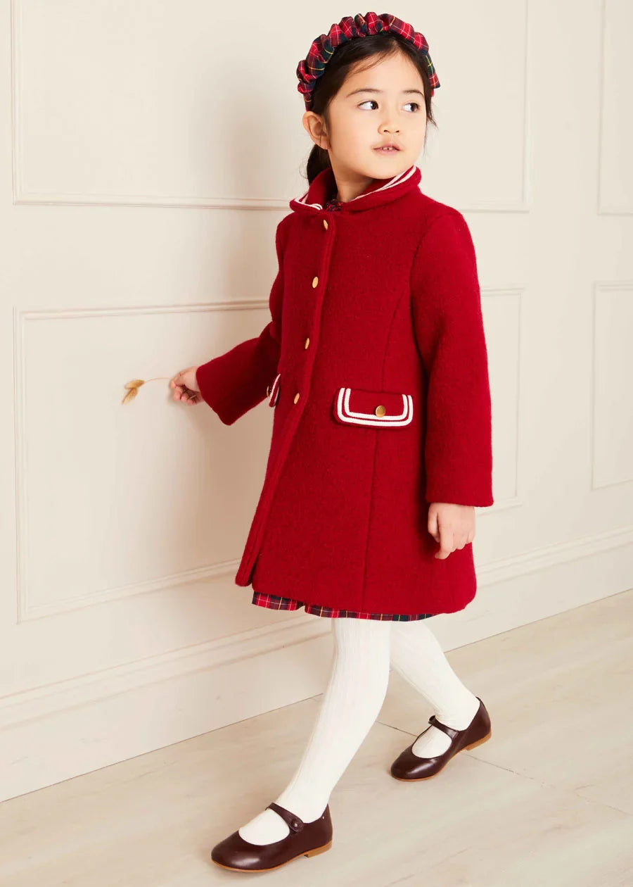 Red Single Breasted Wool Coat for Kids (4-10 Years) - Warm Winter Outerwear for School & Outdoor Activities