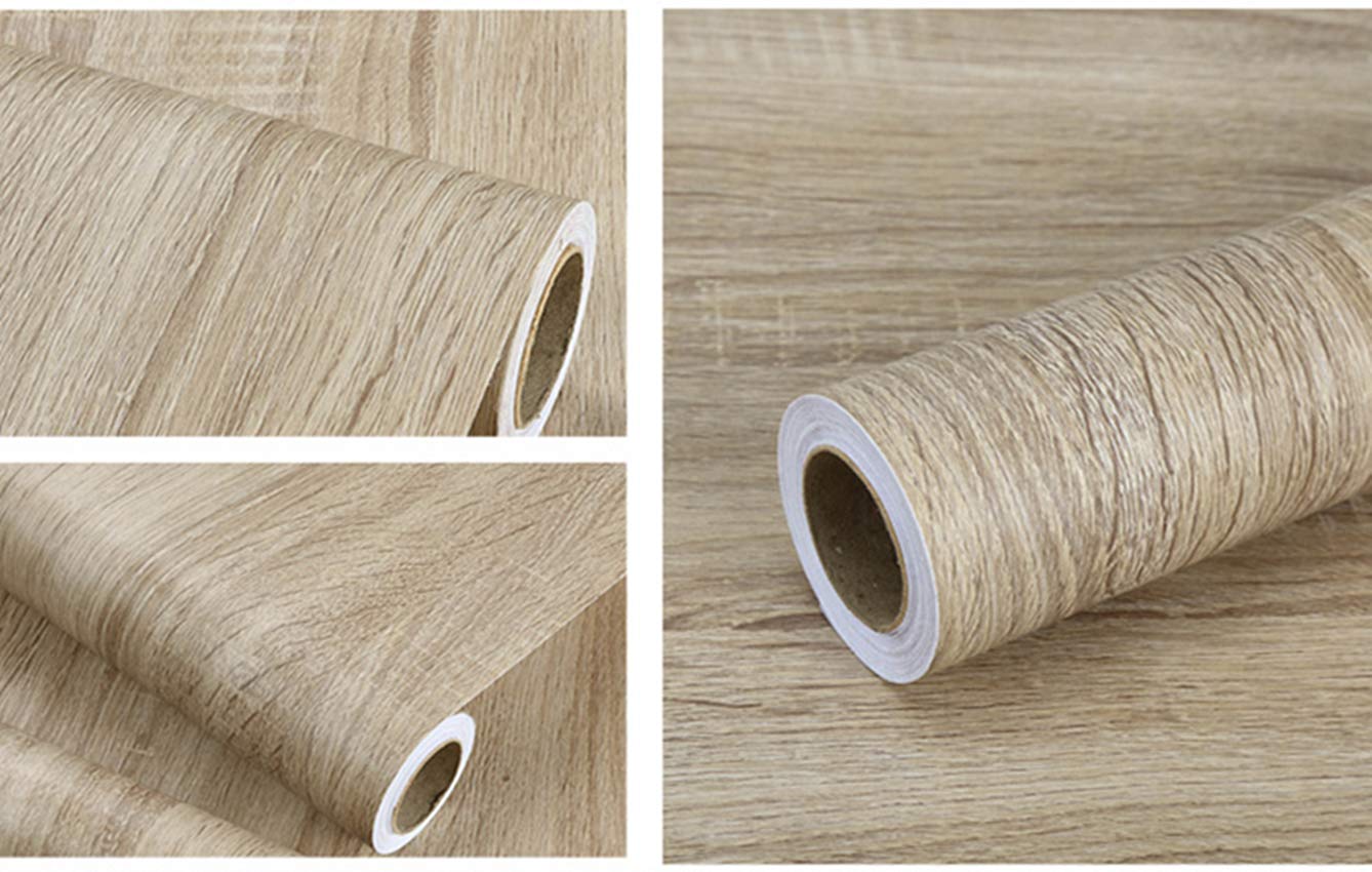 Light Grey Rustic Wood Grain Vinyl Film - Self-Adhesive Drawer Liner & Table Cover (15.8x79 inches) - Perfect for Kitchen Cabinets, Dressers, Shelves & DIY Furniture Decoration