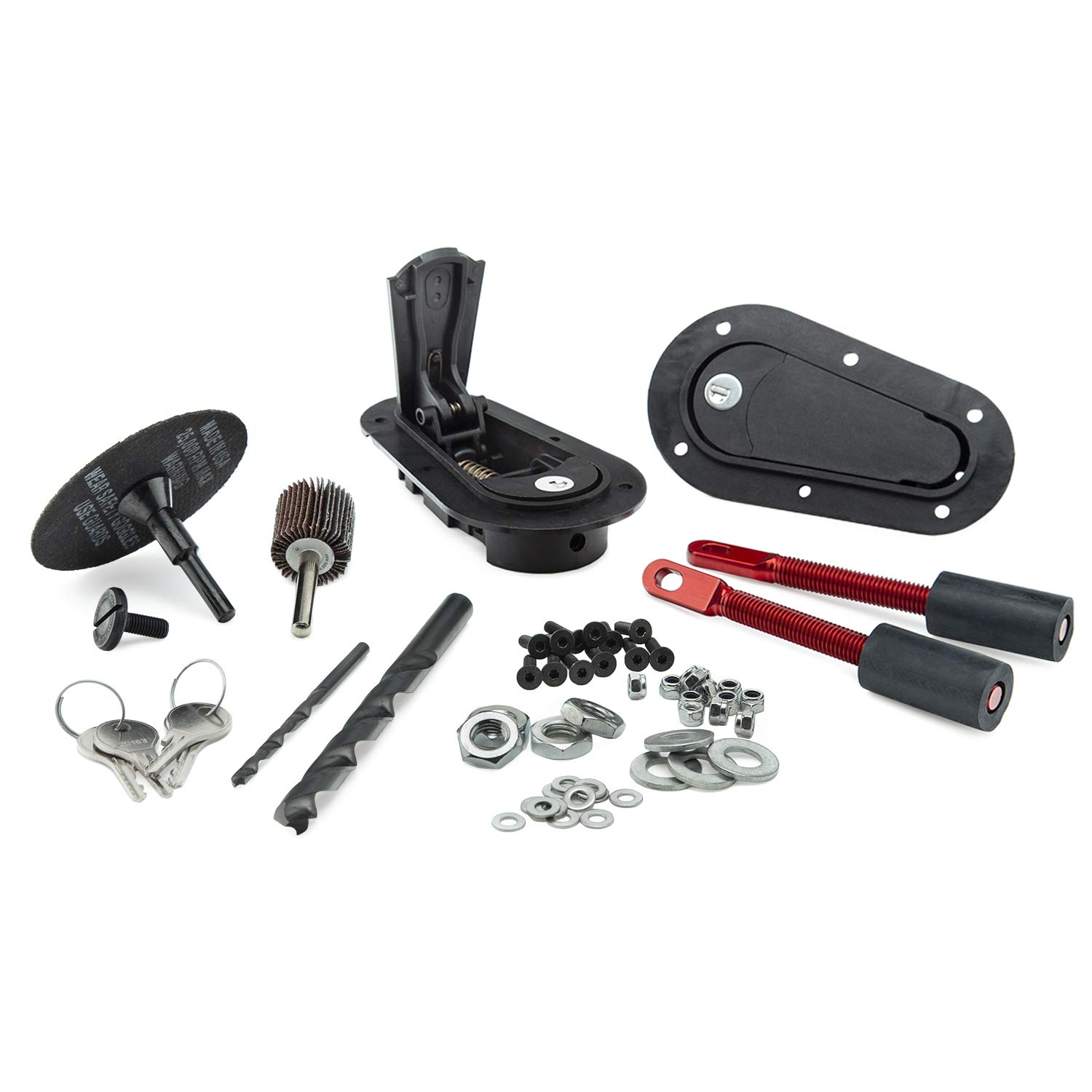 125-2100 Below Panel Flush Locking Hood Latch and Pin Kit - Black, with Installation Kit | Universal Car Hood Latch Replacement | Secure & Durable Automotive Hood Lock for Trucks, SUVs, Jeeps | Easy DIY Installation for Vehicle Maintenance
