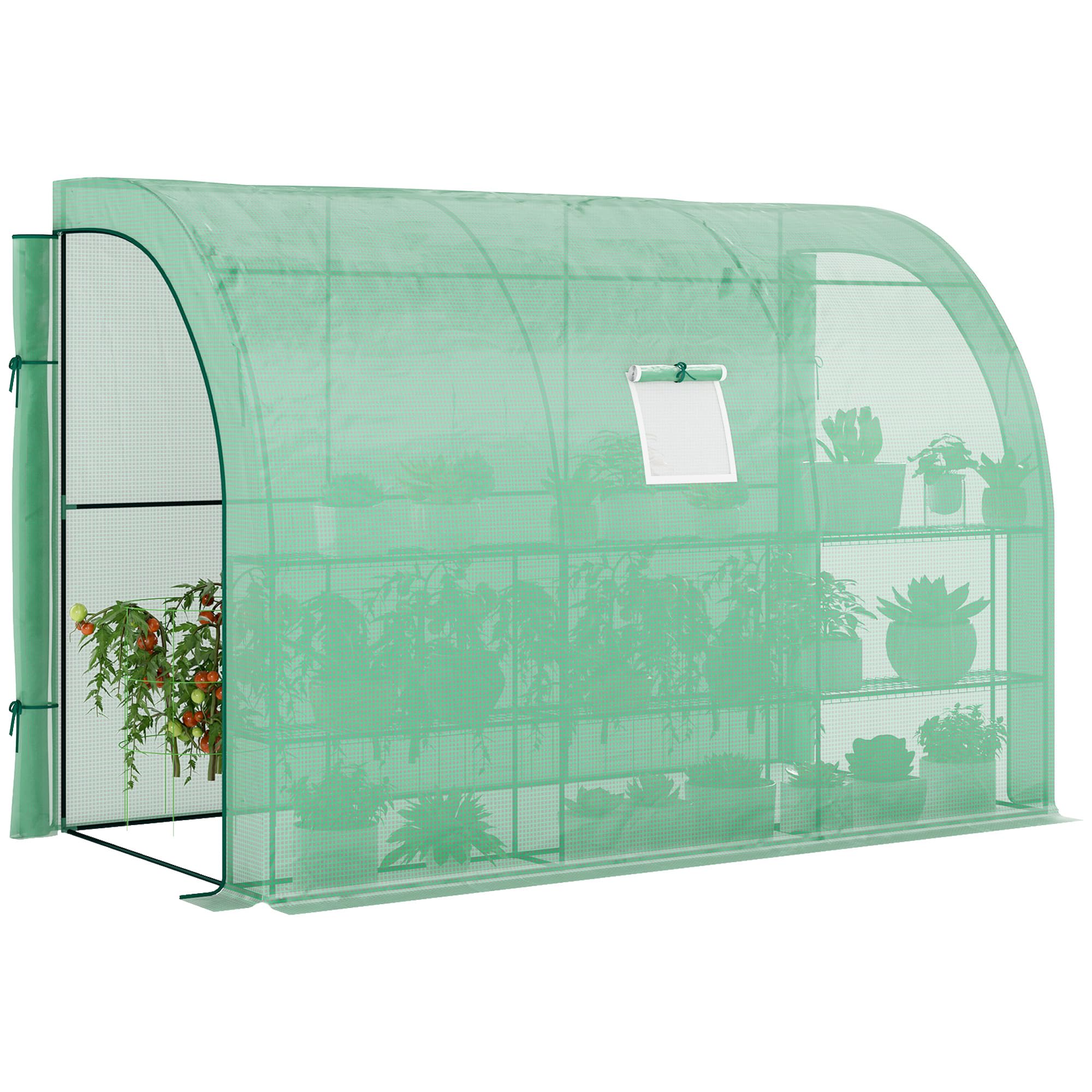 Outsunny 10' x 5' x 7' Walk-in Greenhouse with PE Cover, 2 Roll-up Doors & Windows, 3 Wire Shelves - Perfect for Plant Nursery, Gardening & Backyard Growing - Ideal for Vegetables, Flowers & Herbs in All Seasons