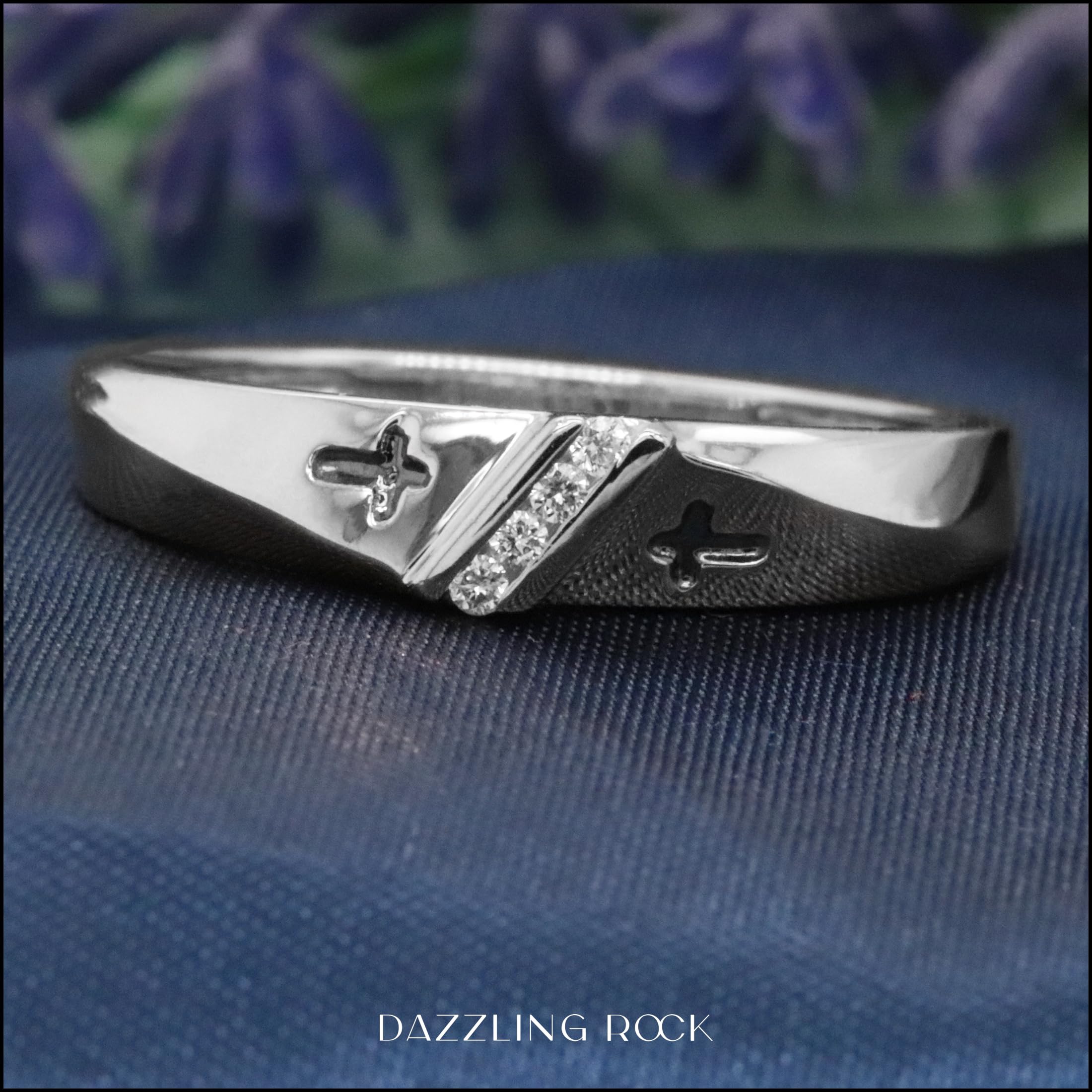 14K White Gold Men's Diamond Cross Wedding Band - 1/20 CTW Round Cut Single Row Ring for Him | Perfect for Anniversaries, Engagements & Gifts