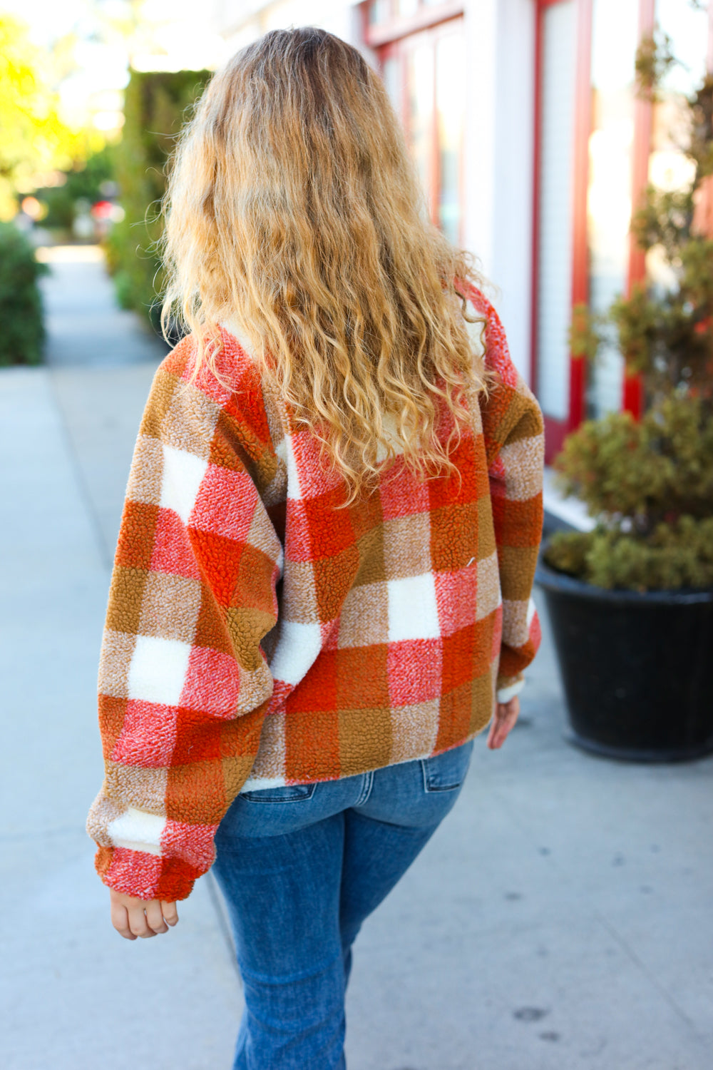 Best Rust & Camel Plaid Sherpa Button Down Jacket for Men & Women - Cozy Winter Flannel Shirt for Outdoor Camping & Casual Wear