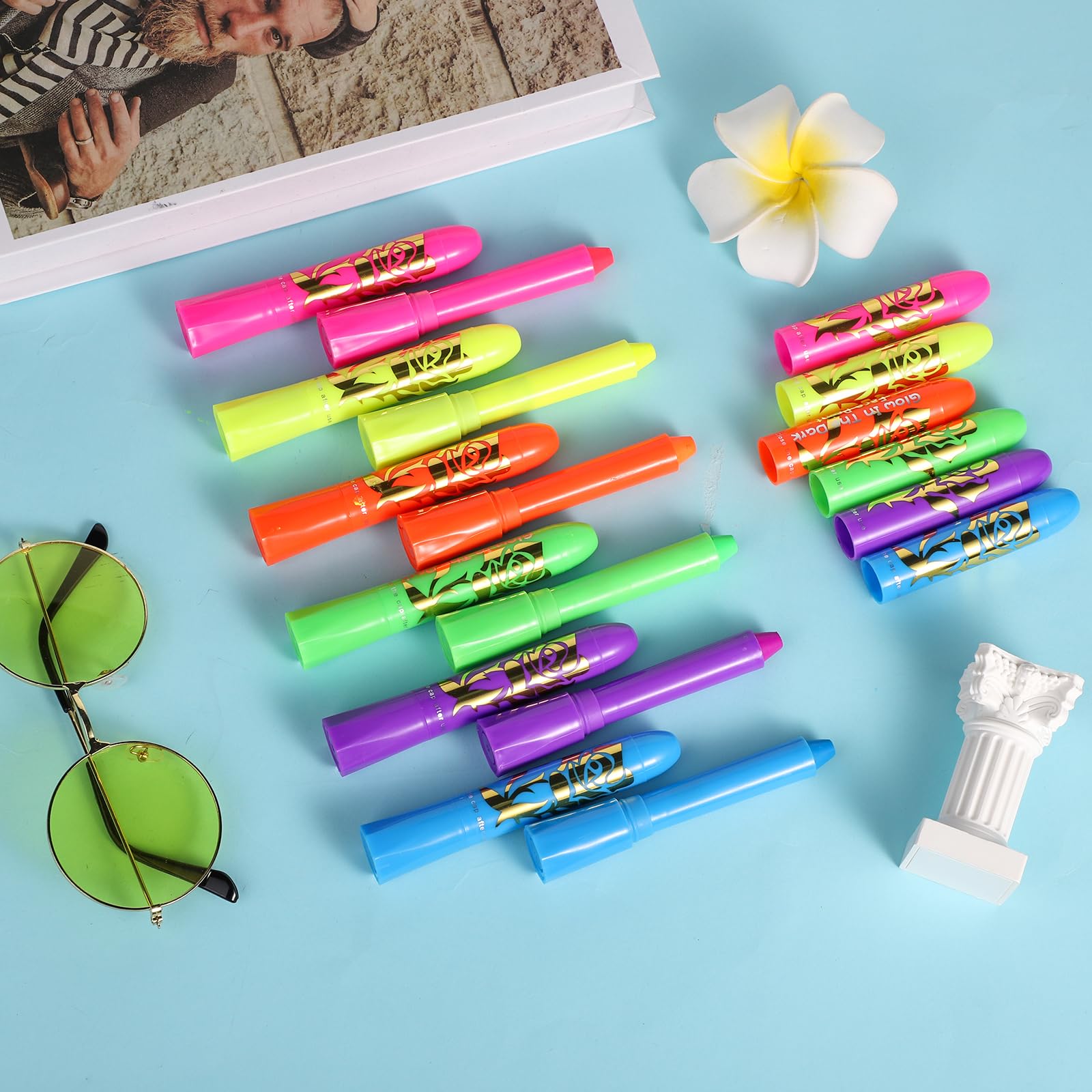 12-Pack Neon Glow in the Dark Face Paint Crayons - Vibrant Luminous Body Paint for Halloween, Birthday Parties & Cosplay - Safe Non-Toxic Makeup for Kids & Adults - Perfect for Festivals, Raves & Night Events
