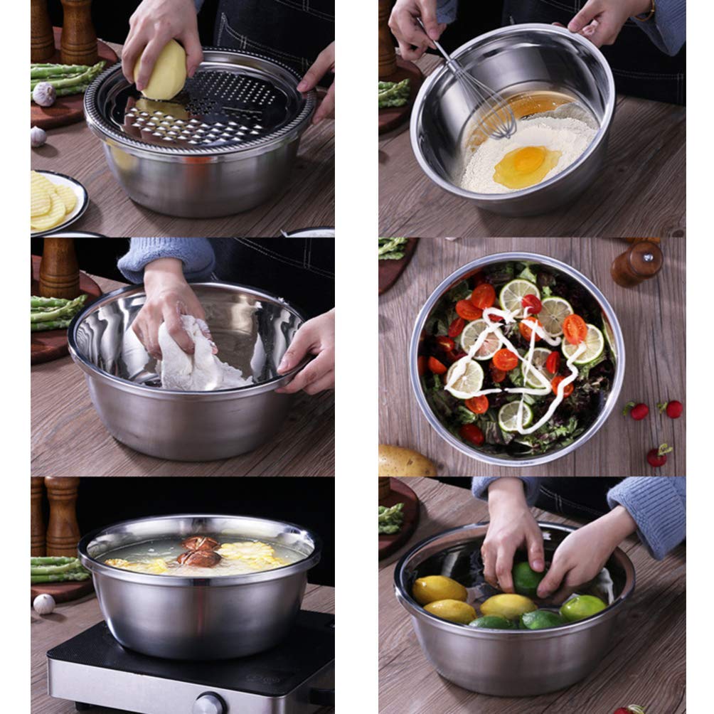 3-Piece Vegetable Cutter Set - Stainless Steel Drain Basket, Grater & Chopper with Food Strainer - Fruit Colander & Veggie Spiralizer (Size S) - Perfect for Salad Prep, Meal Kits & Healthy Cooking