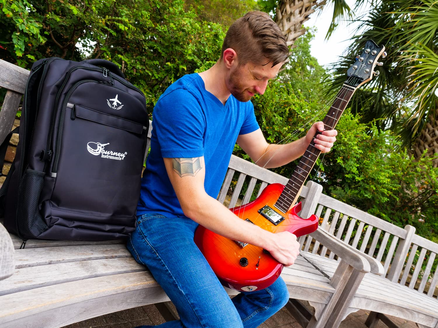OE990CB Electric Travel Guitar with Collapsible Patented System - Portable Backpack Case (Cherry Sunburst) | Compact Electric Guitar for Musicians on the Go - Perfect for Travel, Camping & Busking