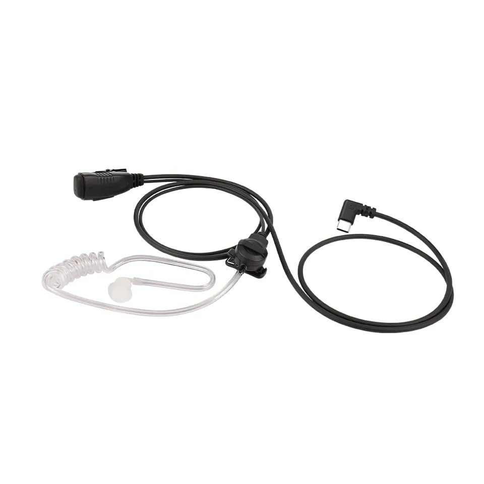 VOICEPING PTT Earpiece USB C - Wireless Earbuds with Push-to-Talk Button & Built-in Mic for Teams/Zello/Walkie Talkie Apps (Android/iOS Smartphones) - Perfect for Security, Construction & Warehouse Communication