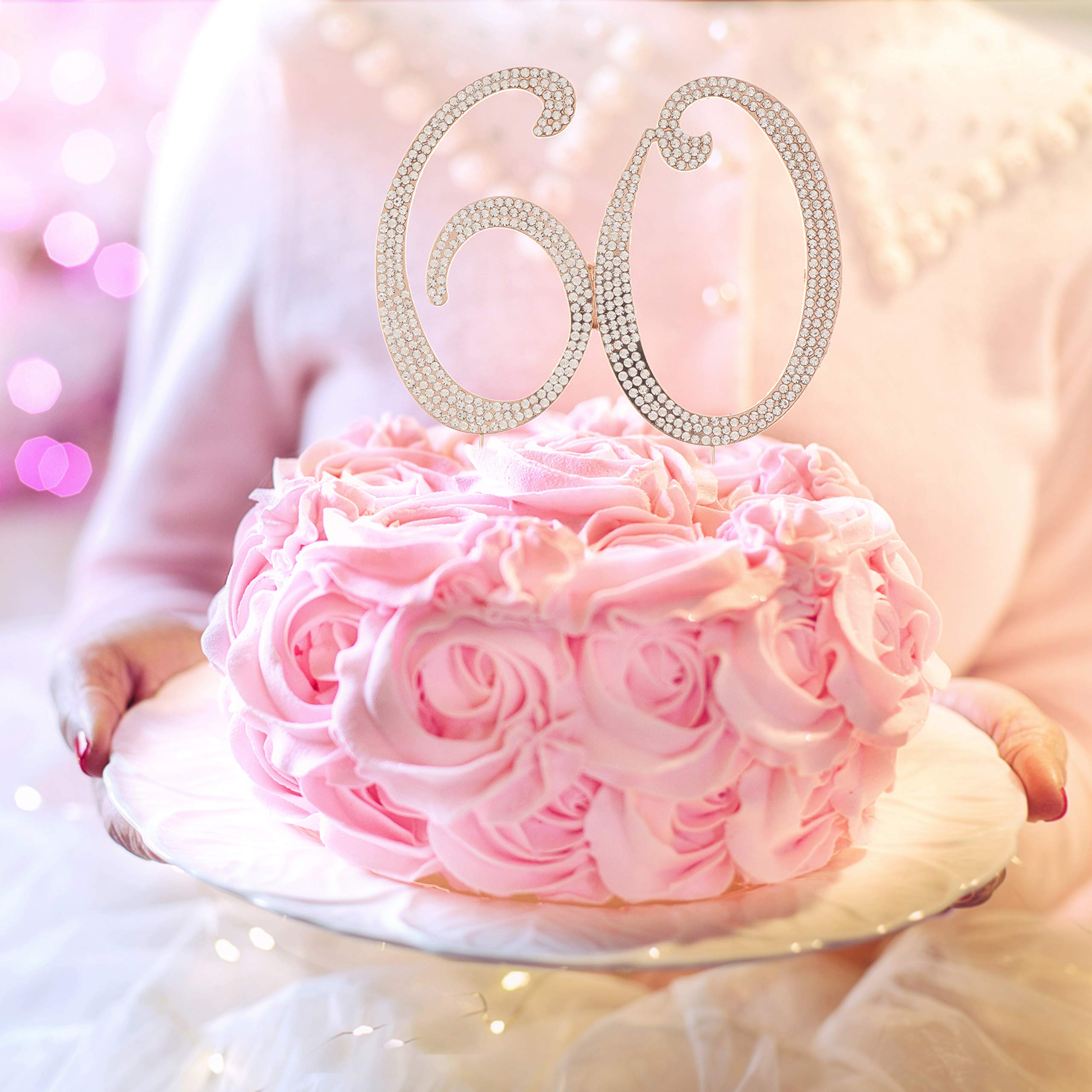 Elegant 60th Birthday Cake Topper - Rose Gold Rhinestone Celebration Decor for Anniversary & Party Supplies | Perfect for Milestone Cakes, Retirement Parties & Golden Jubilees