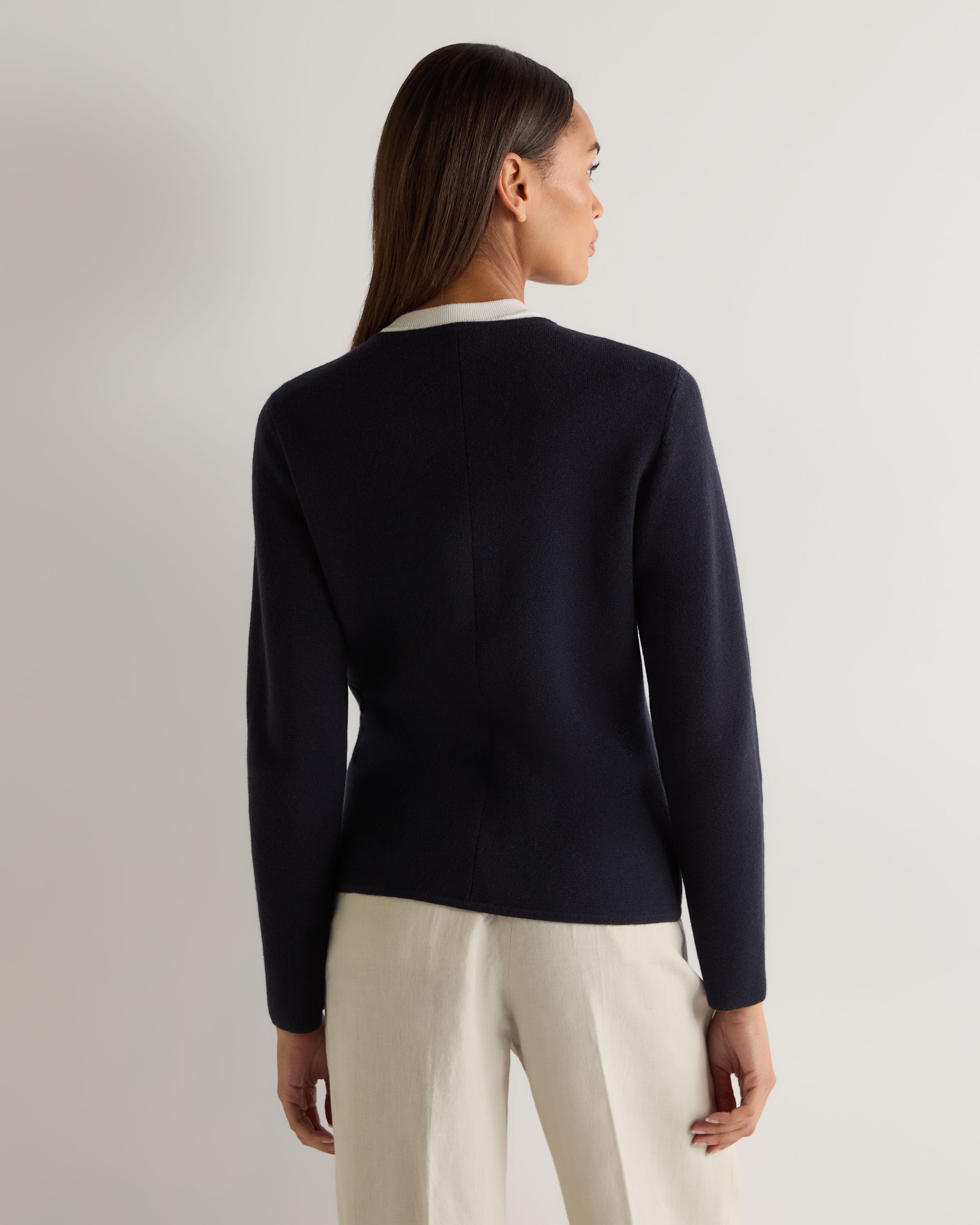 Luxury Women's Cashmere Blazer Navy Blue - Soft Round Neck Jacket for Office, Business Meetings & Formal Events