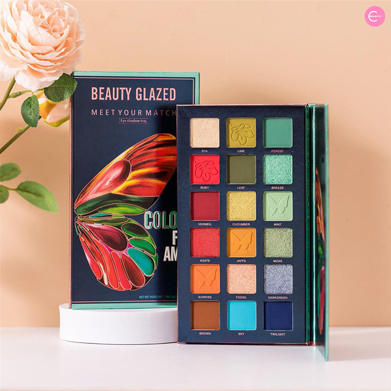 BEAUTY GLAZED 18-Color Butterfly Eyeshadow Palette - Highly Pigmented, Long Lasting Makeup for Party, Wedding & Daily Use