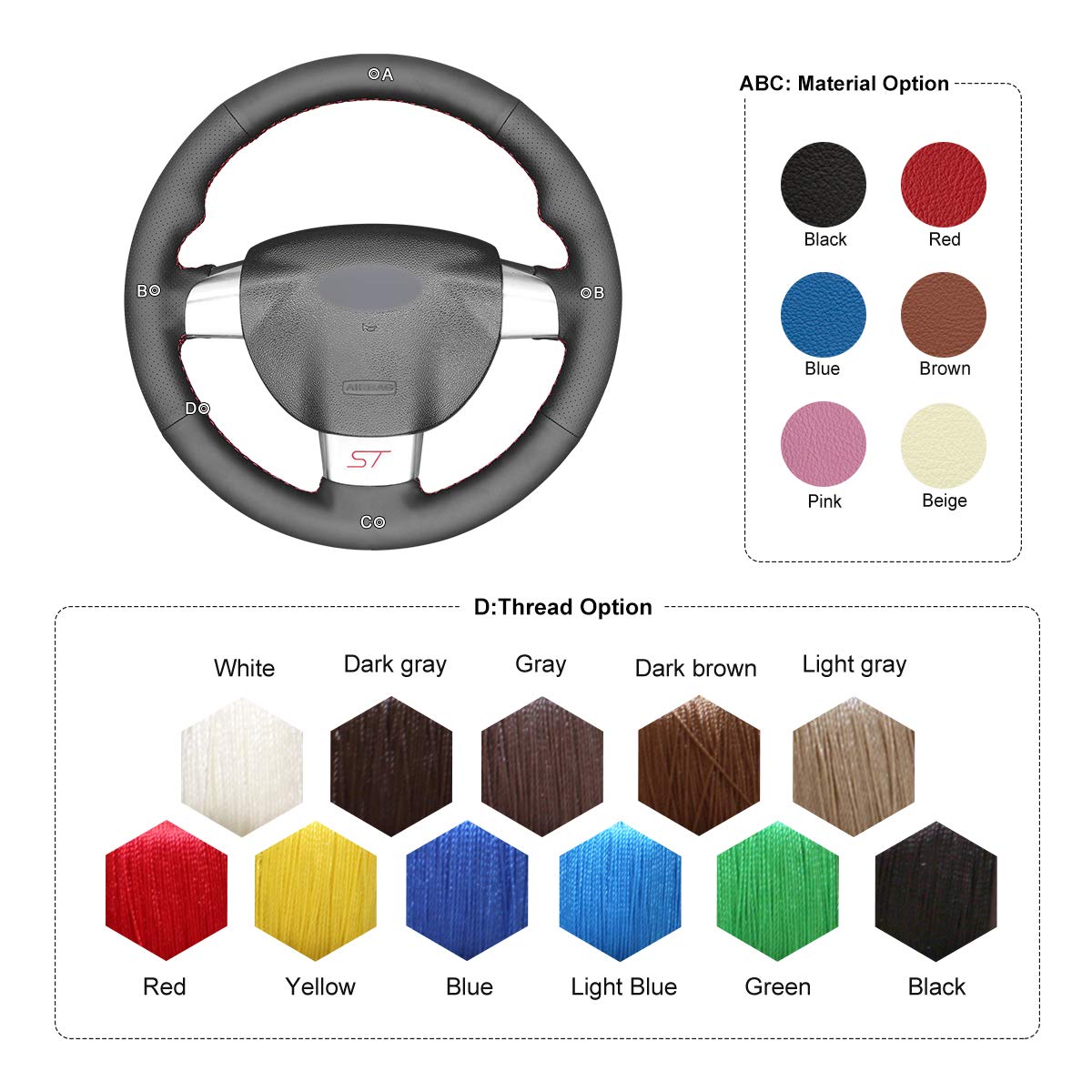 Premium Breathable Suede Steering Wheel Cover for Ford Focus ST (2005-2012) & RS (2009-2011) - Hand-Sewn Custom Fit, Anti-Slip Grip & Enhanced Driving Comfort | Perfect for Daily Commutes & Road Trips