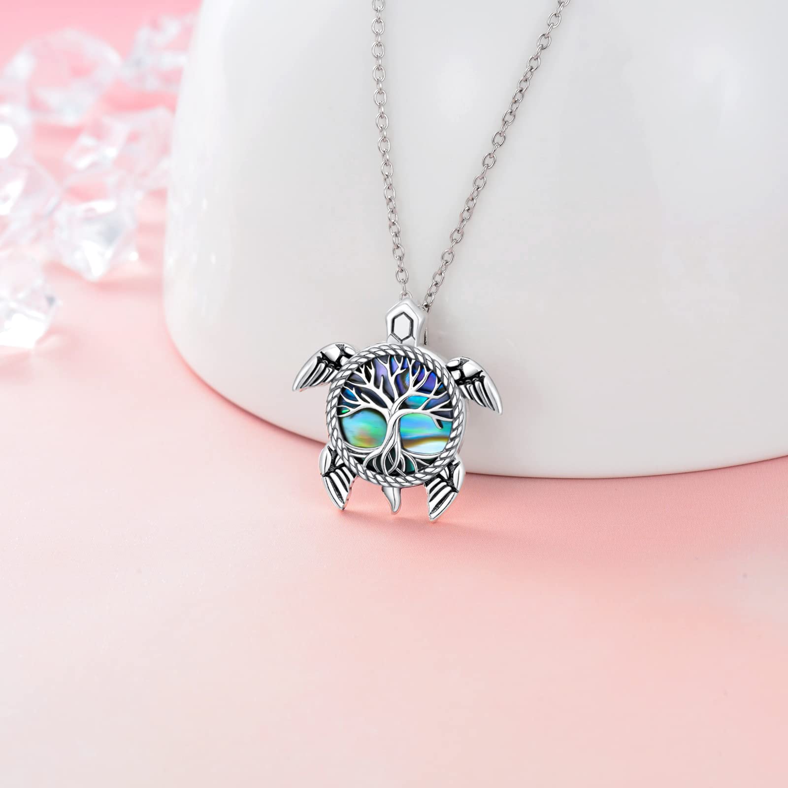 Sterling Silver Sea Turtle Necklace with Tree of Life & Compass Pendant - Ocean Themed Jewelry Gift for Women, Mom, Beach Lovers - Perfect for Mother's Day, Holidays, Beach Vacations & Ocean Conservation Supporters