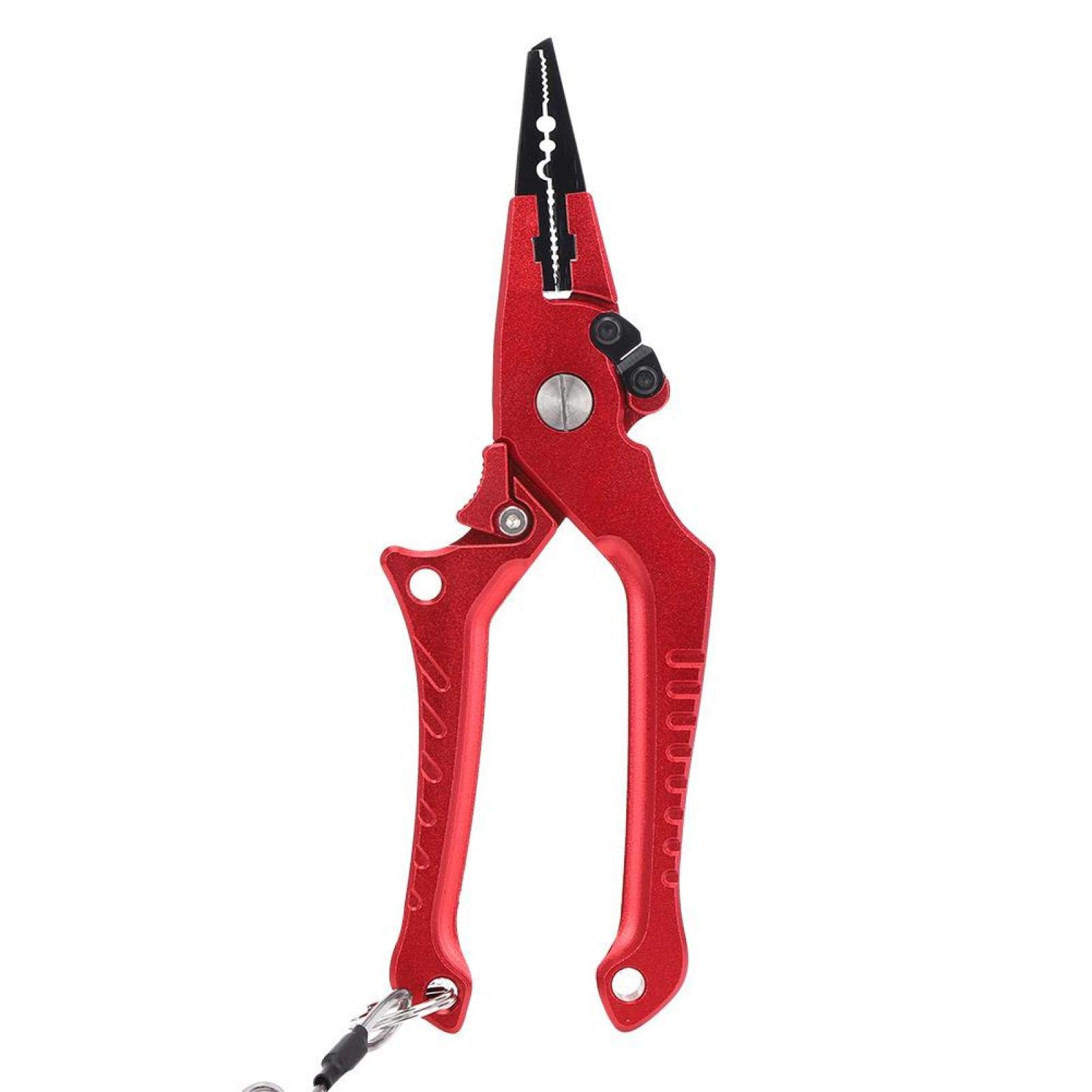 Premium Set of 2 Aluminum Alloy Fishing Pliers with Elastic Band - Saltwater & Freshwater Fishing Gear for Anglers (Red) - Perfect for Catch & Release, Tackle Maintenance & Boat Fishing Accessories