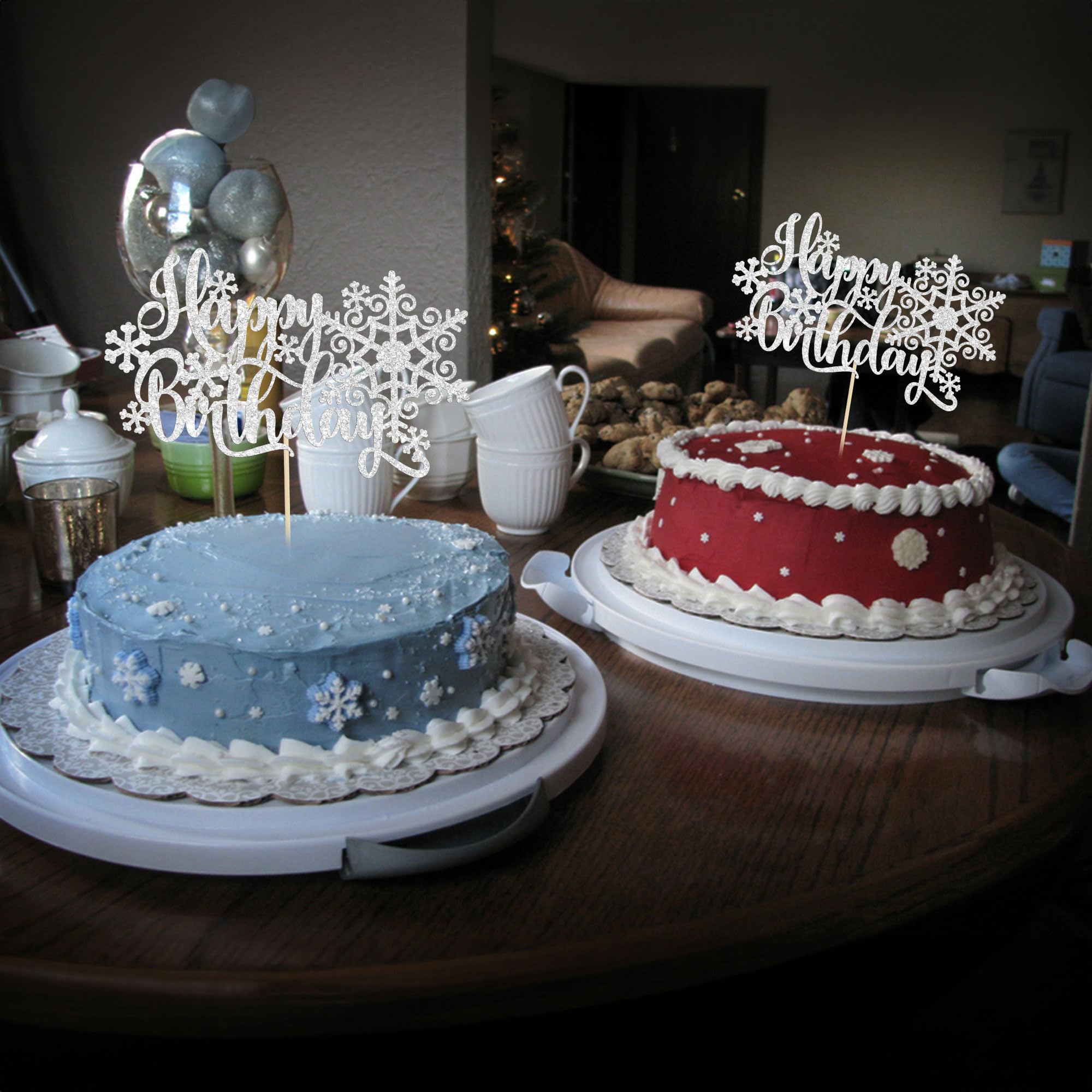 Gyufise 1 Pack Silver Glitter Snowflake Cake Topper - Winter Birthday Cake Decorations for Baby Showers, Kids Parties & Holiday Celebrations | Perfect for Winter-Themed Birthday Cakes, Christmas Desserts & Snowflake Party Decor